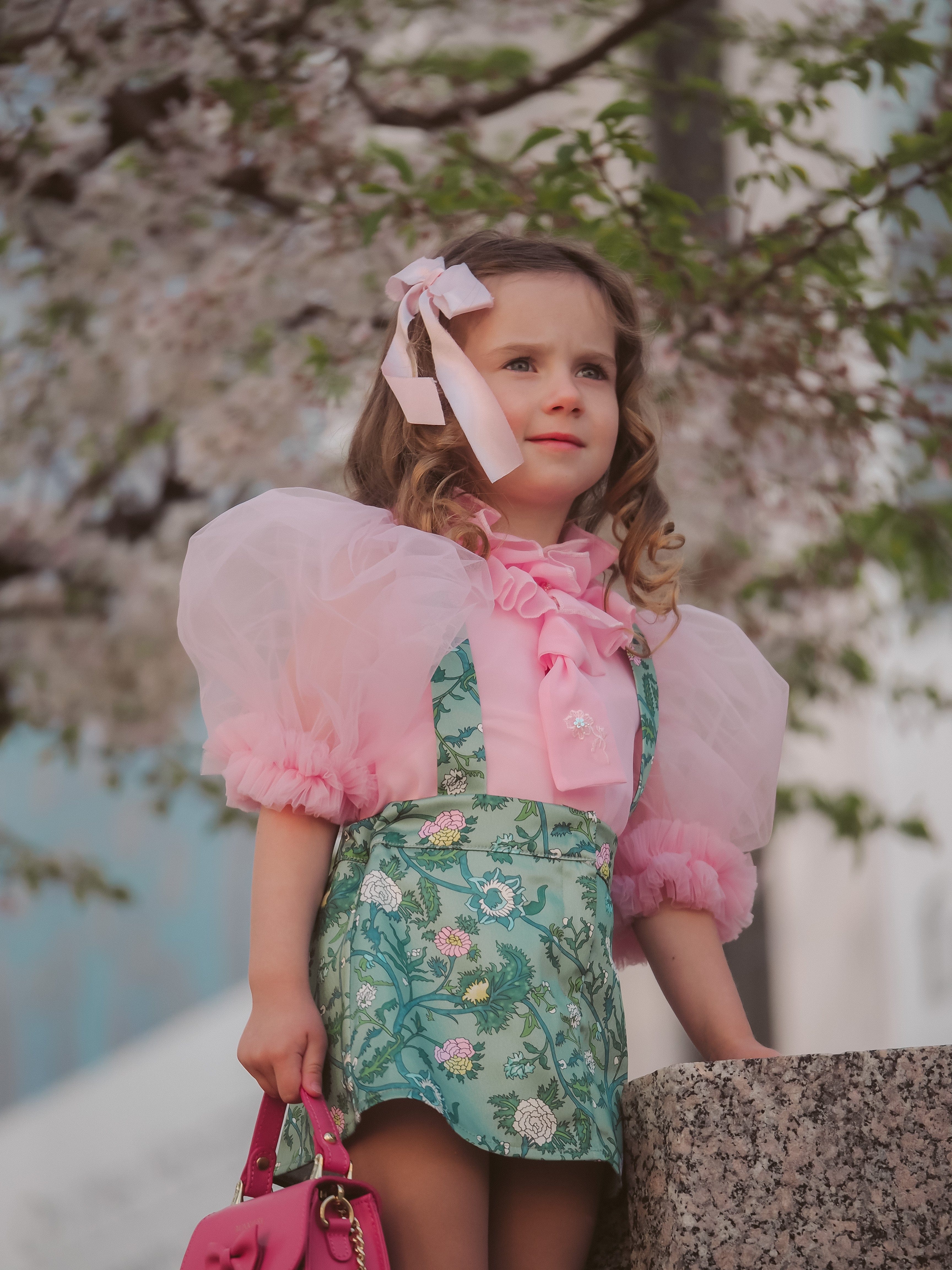 Eva Skirt and Blouse Pink and Green Floral Tulle Set - Image 3