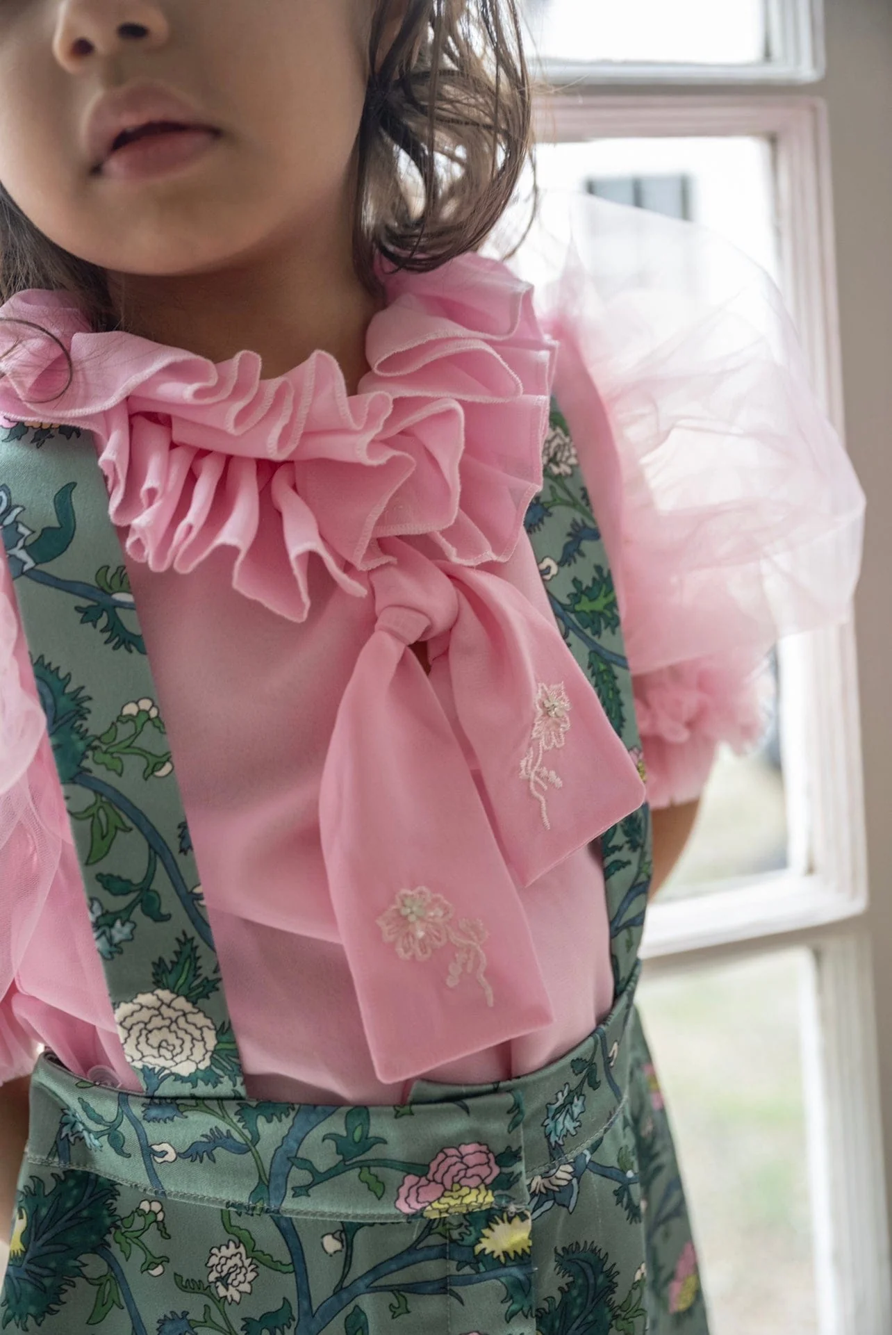 Eva Skirt and Blouse Pink and Green Floral Tulle Set - Image 4