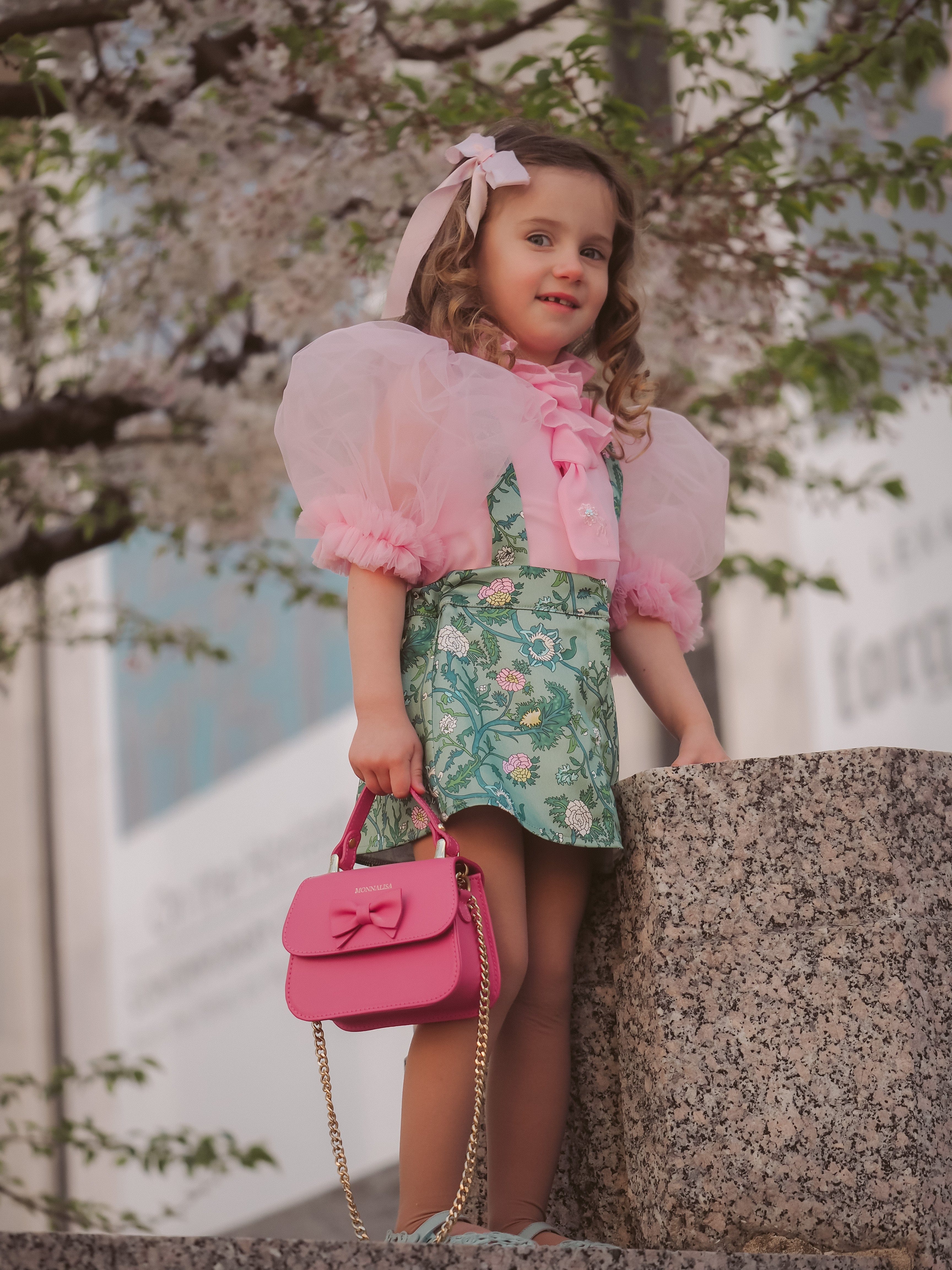 Eva Skirt and Blouse Pink and Green Floral Tulle Set - Image 8