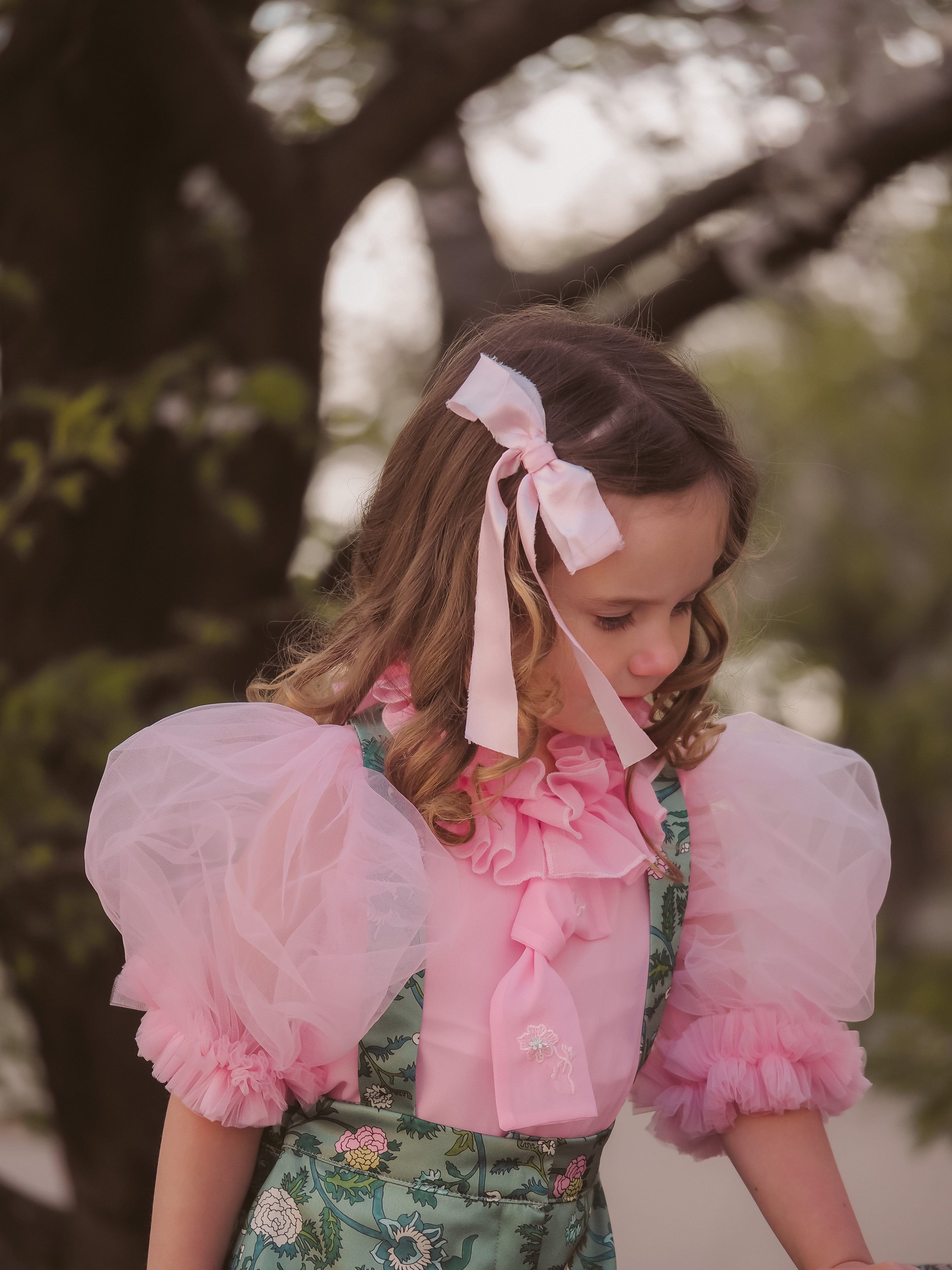 Eva Skirt and Blouse Pink and Green Floral Tulle Set - Image 9