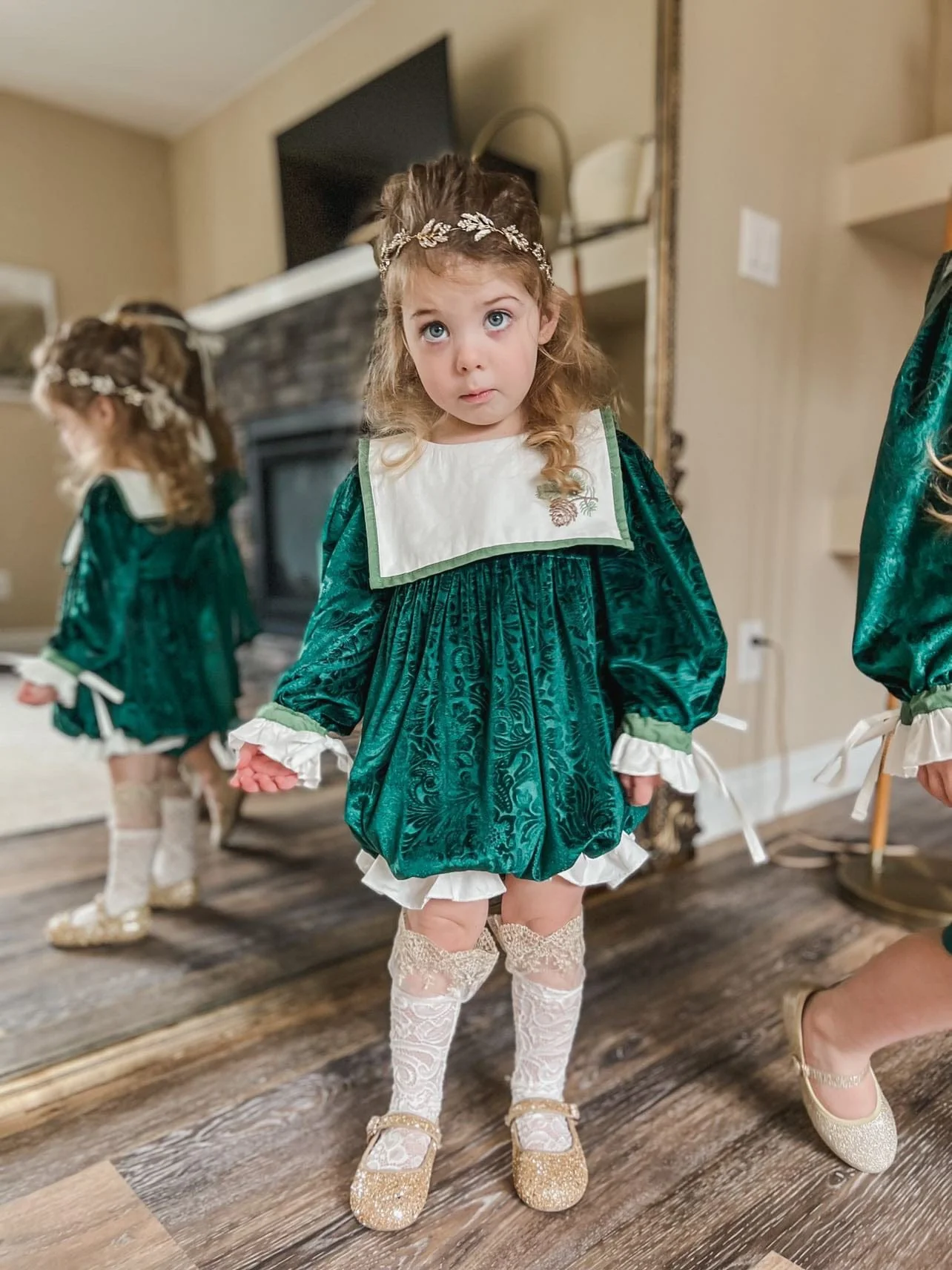 Everly Damask Velour Green Romper - Image 12