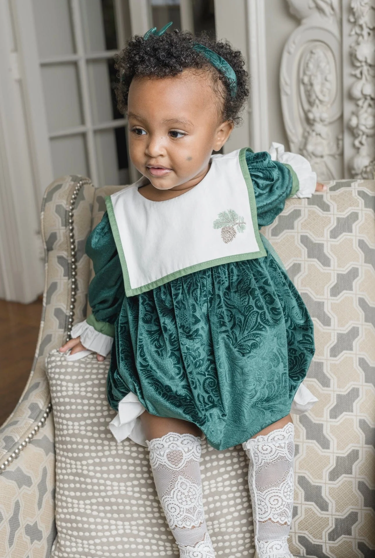 Everly Damask Velour Green Romper - Image 14