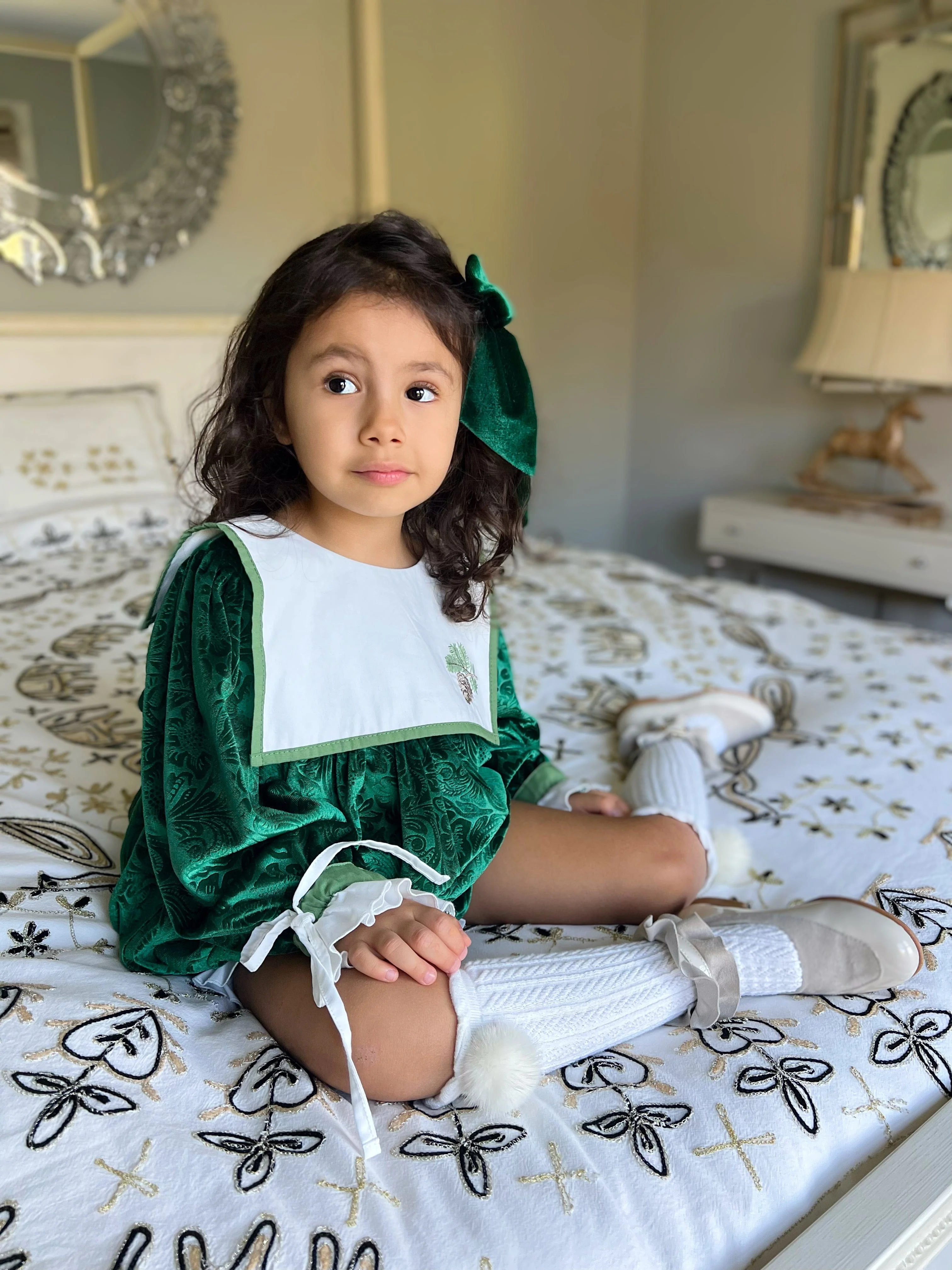 Everly Damask Velour Green Romper - Image 4