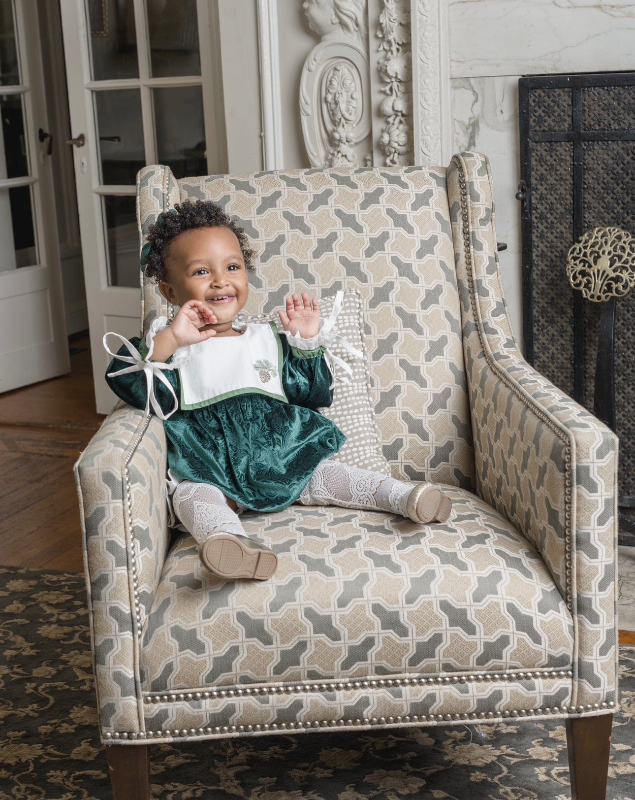 Everly Damask Velour Green Romper - Image 5