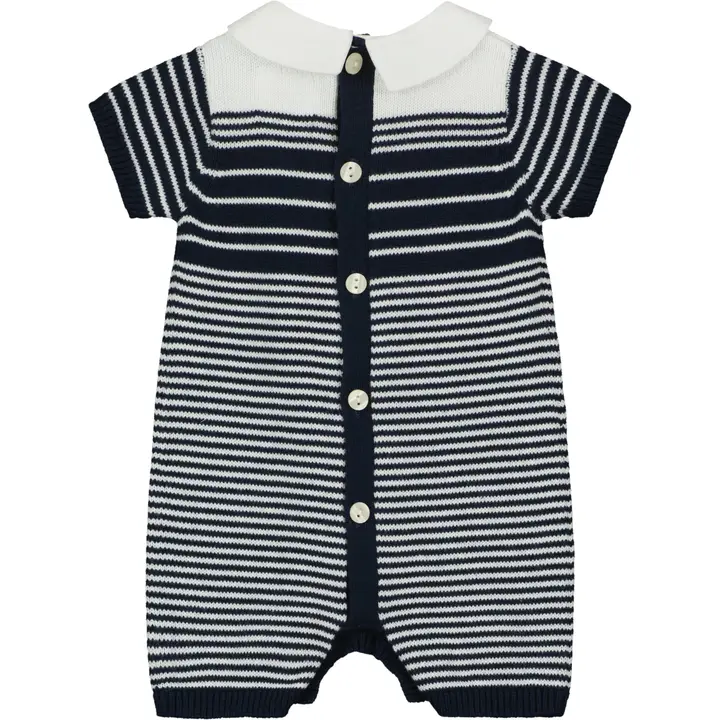 Fabian Navy Blue and White Knitted Boys Romper - Image 2