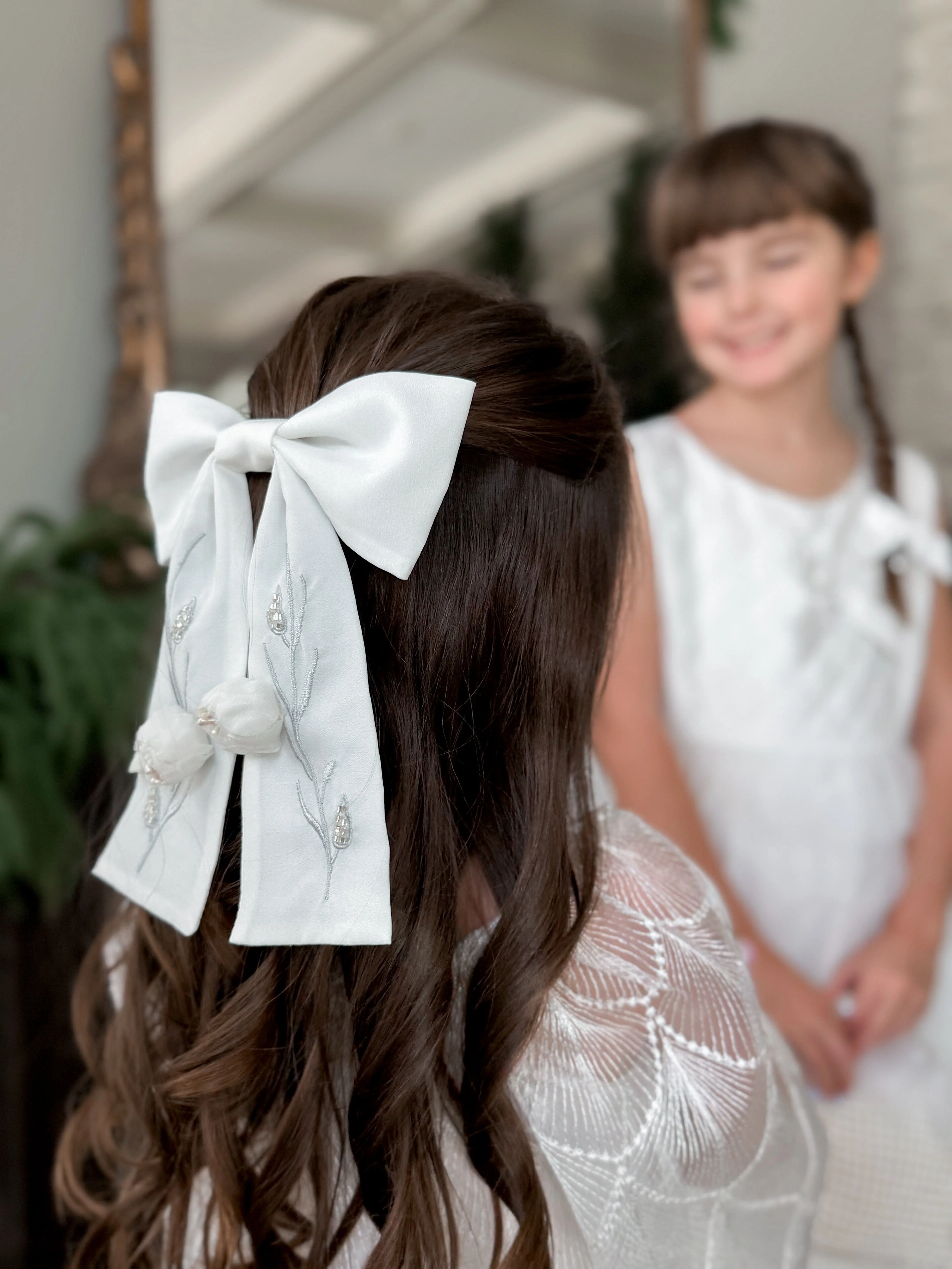 Faith White Ceremony Hair Bow - Image 4