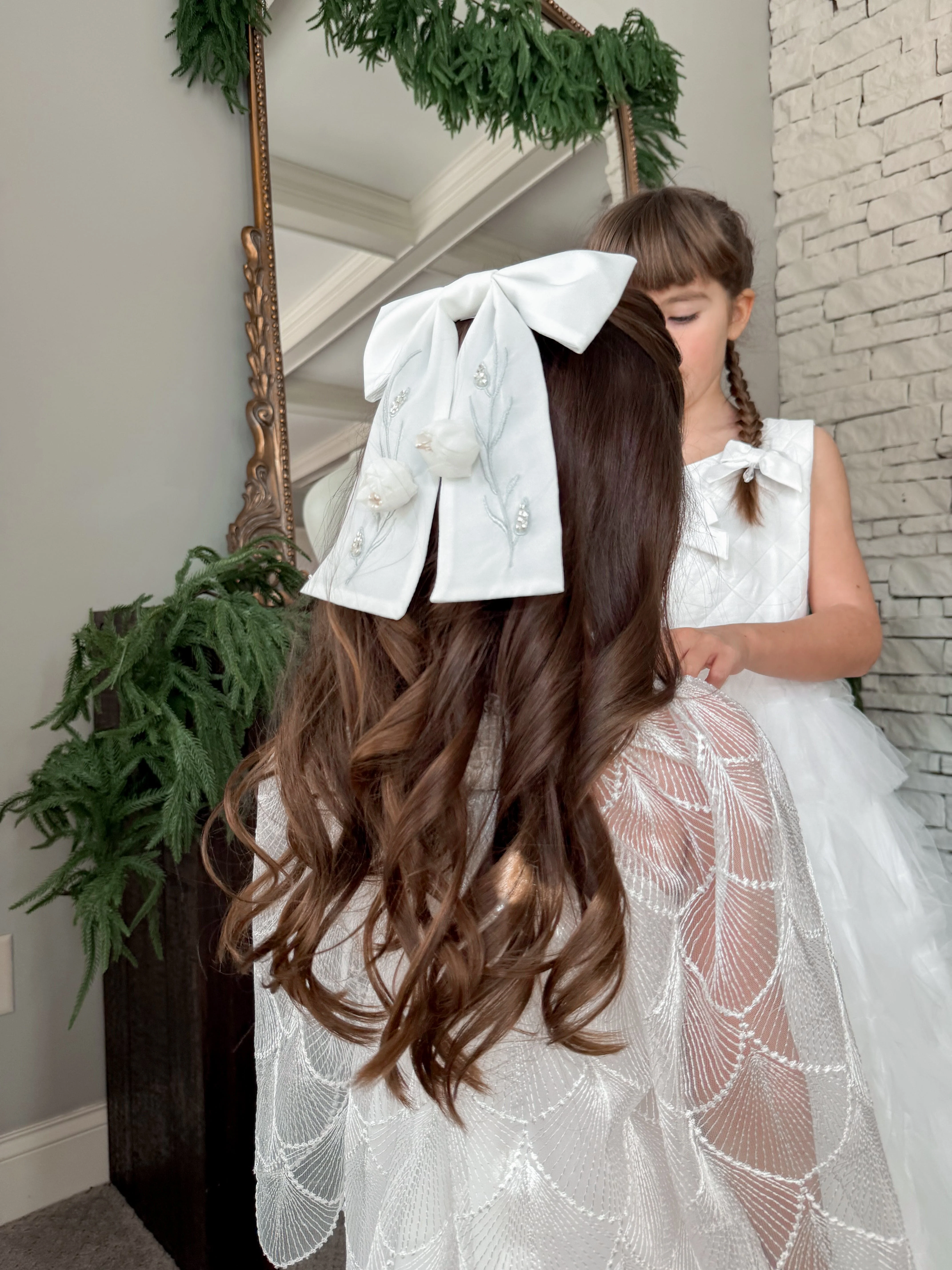 Faith White Ceremony Hair Bow - Image 5