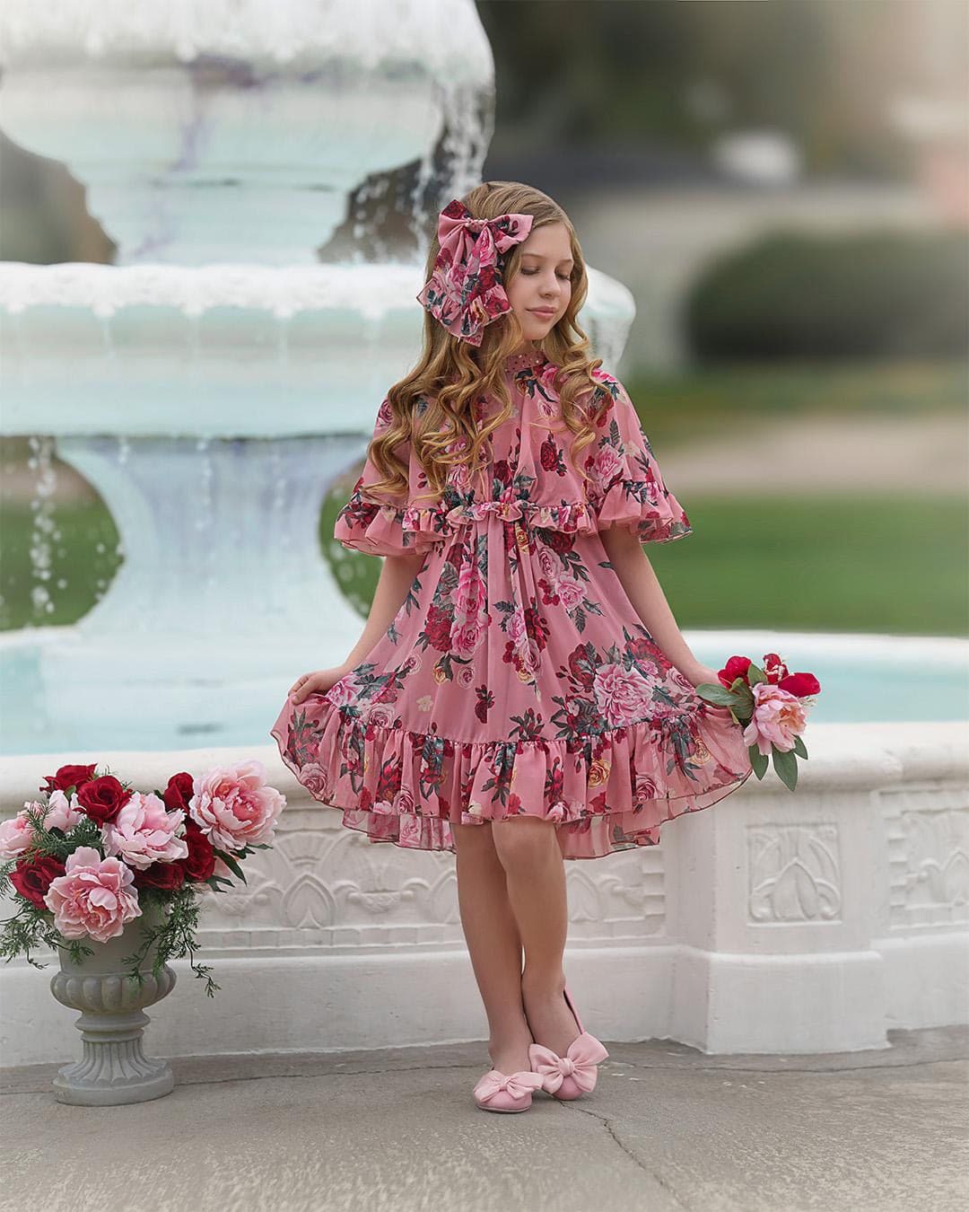 Flora Pink Flower Print Dress - Image 11