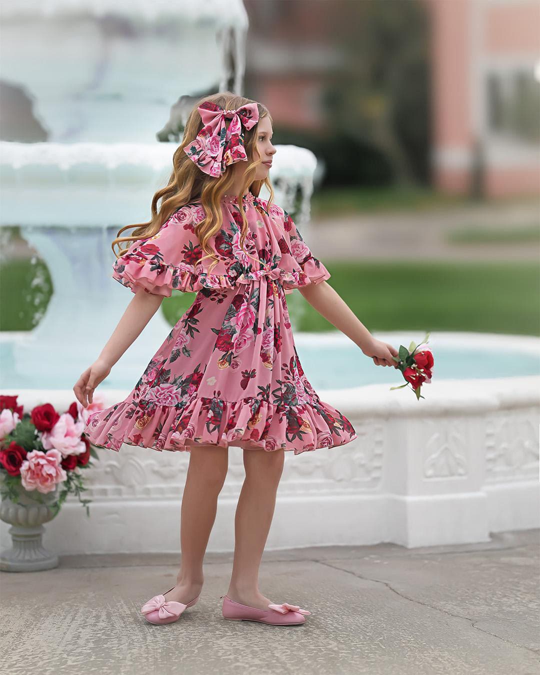 Flora Pink Flower Print Dress - Image 9
