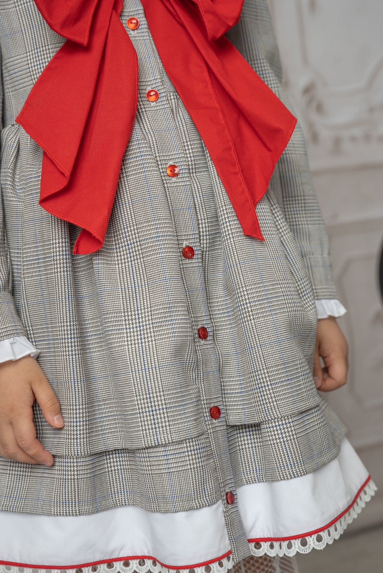 Georgina Tartan Print Dress with Red Bow - Image 11