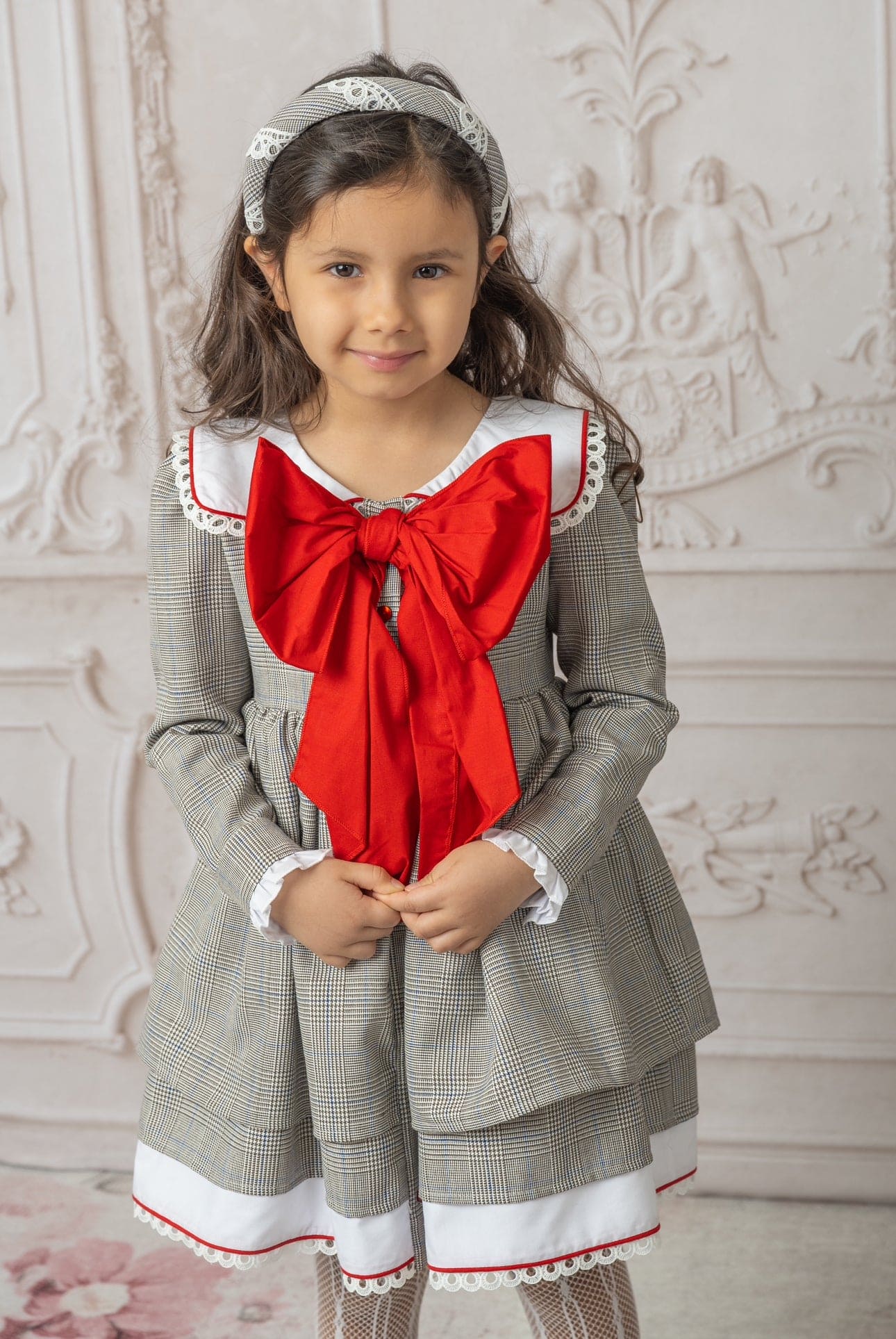 Georgina Tartan Print Dress with Red Bow - Image 12