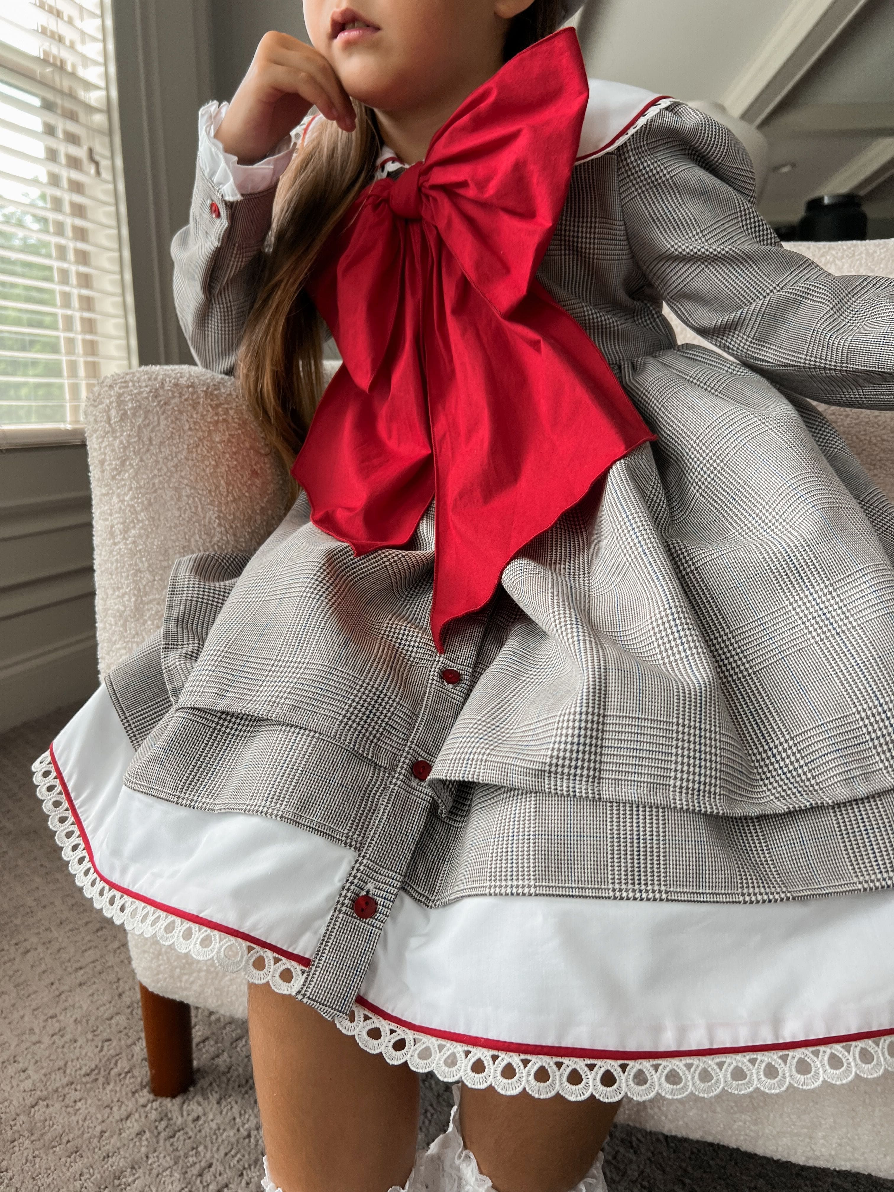 Georgina Tartan Print Dress with Red Bow - Image 14