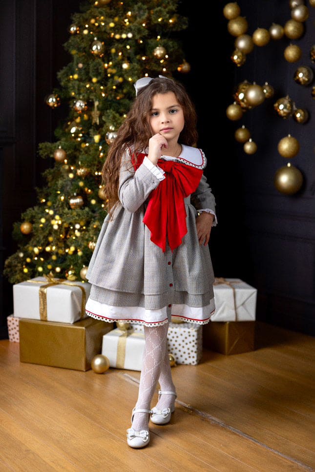 Georgina Tartan Print Dress with Red Bow - Image 16