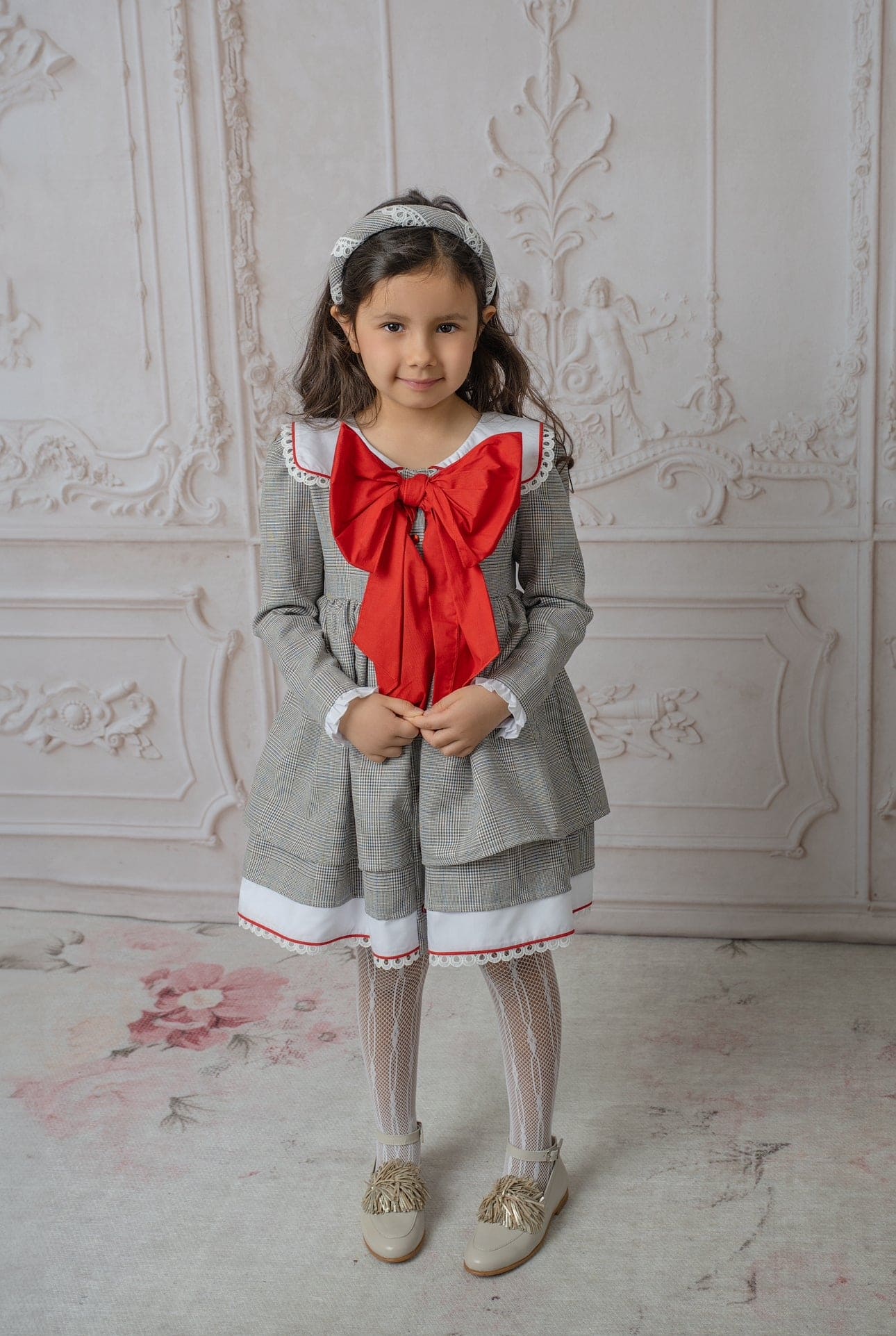 Georgina Tartan Print Dress with Red Bow - Image 2