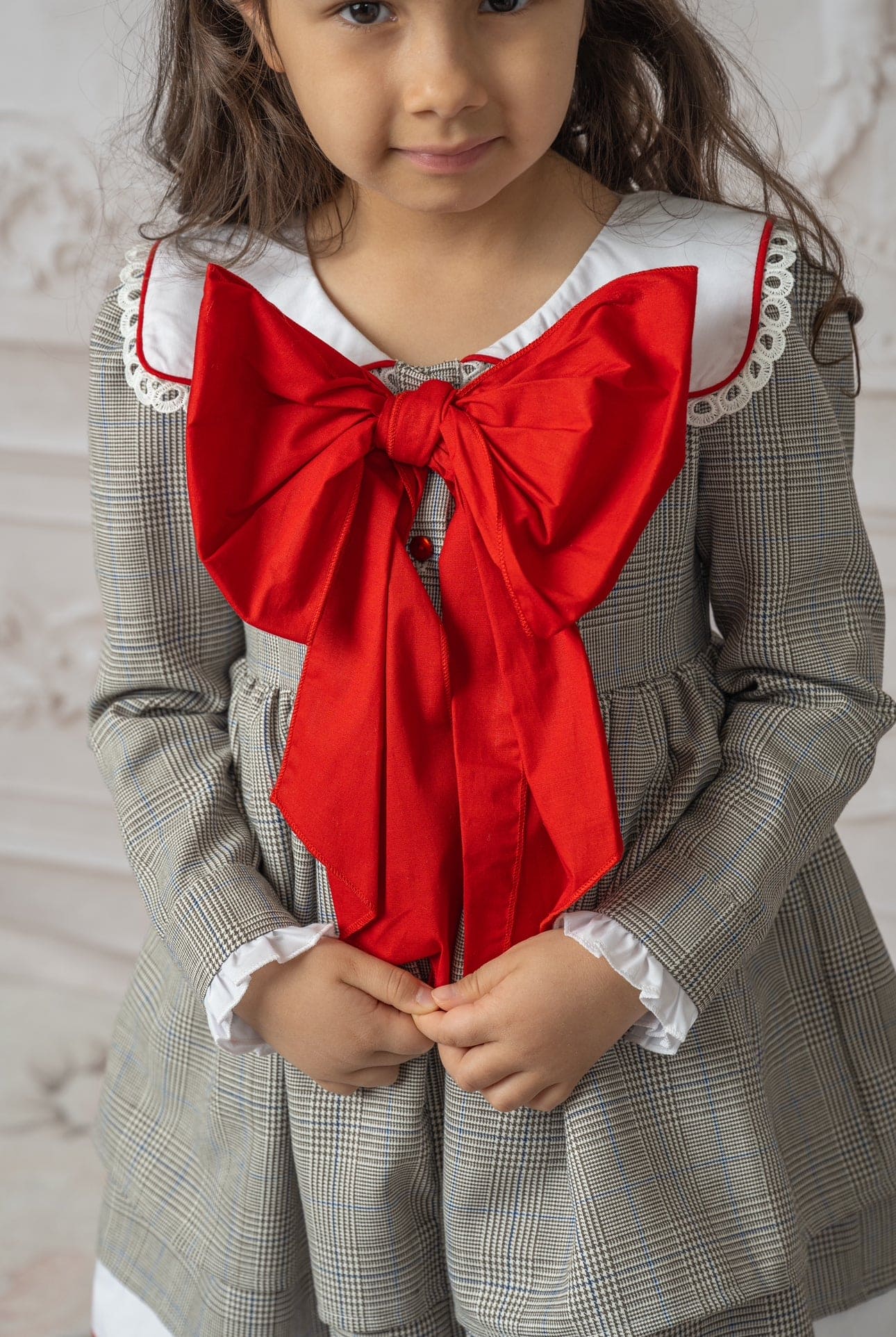 Georgina Tartan Print Dress with Red Bow - Image 3
