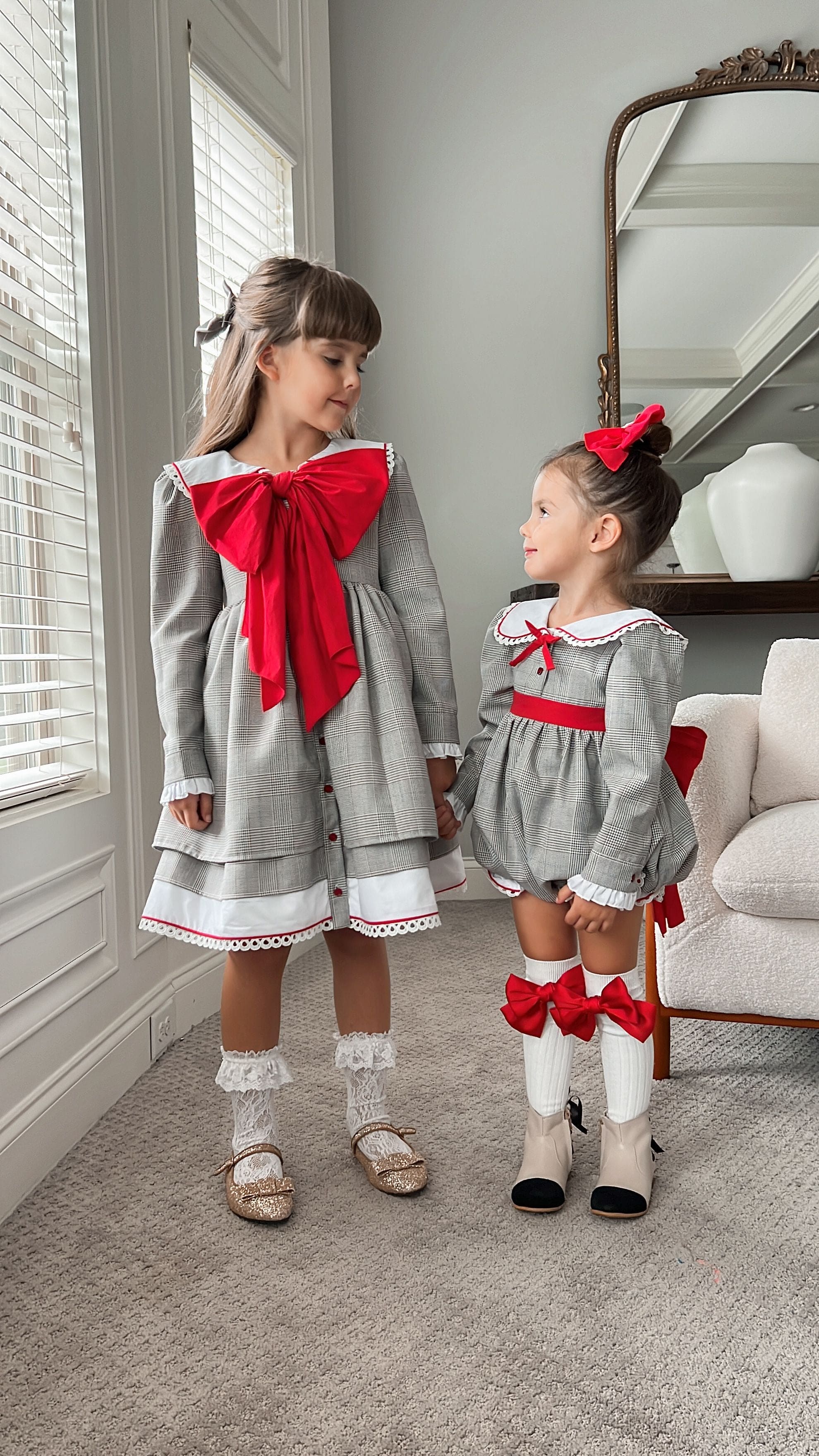 Georgina Tartan Print Dress with Red Bow - Image 9