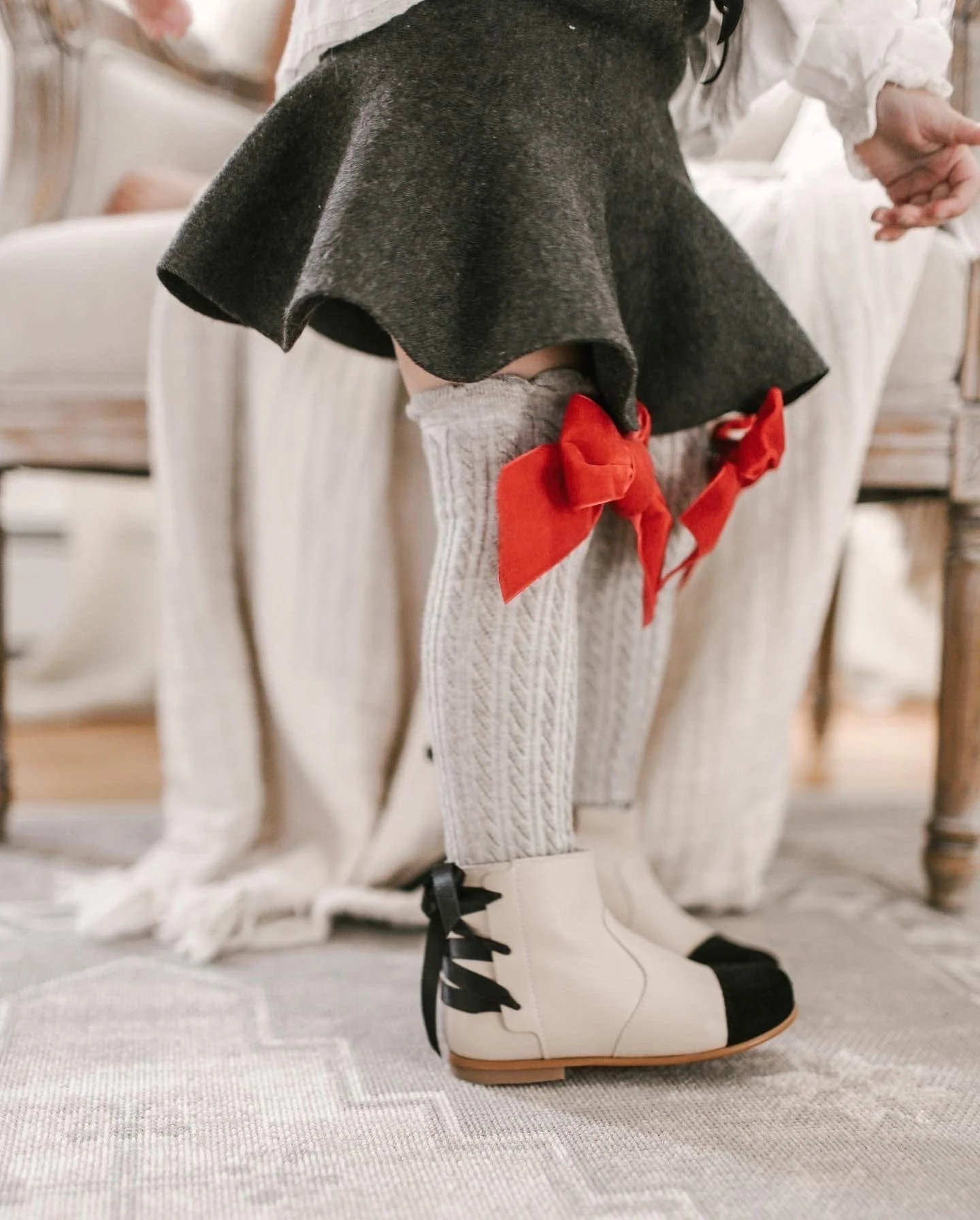 Grey Knee High Socks with Velvet Bows - Image 10