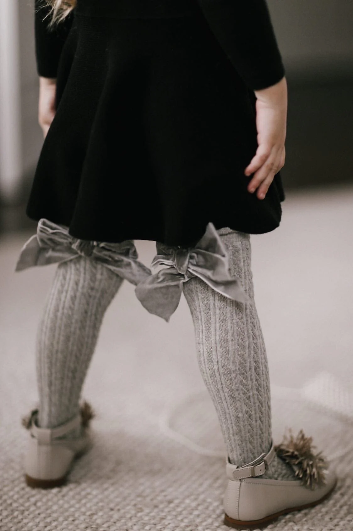 Grey Knee High Socks with Velvet Bows - Image 13