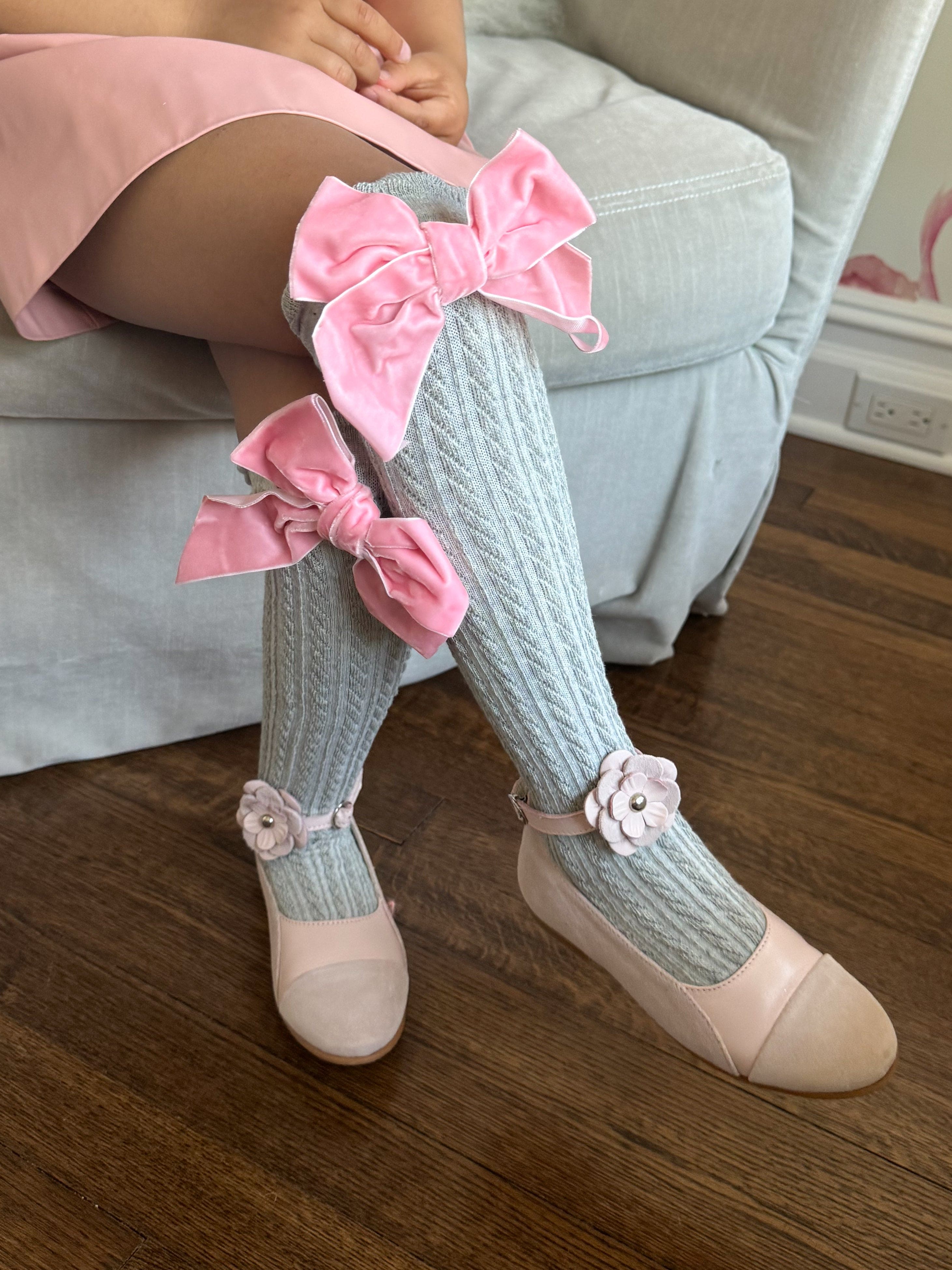 Grey Knee High Socks with Velvet Bows - Image 20