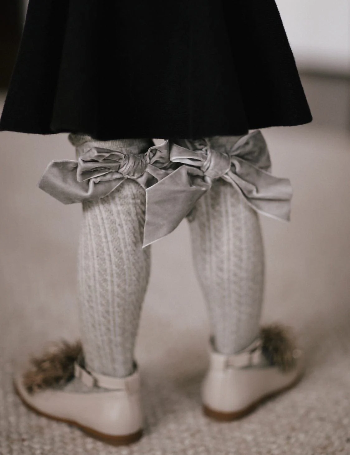 Grey Knee High Socks with Velvet Bows - Image 3