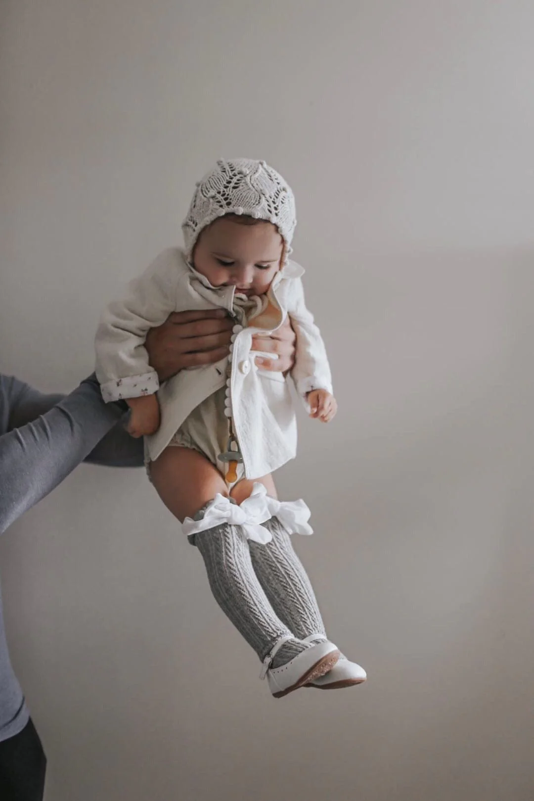 Grey Knee High Socks with Velvet Bows - Image 5
