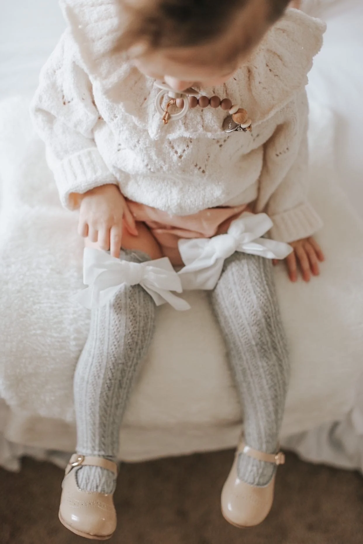 Grey Knee High Socks with Velvet Bows - Image 6