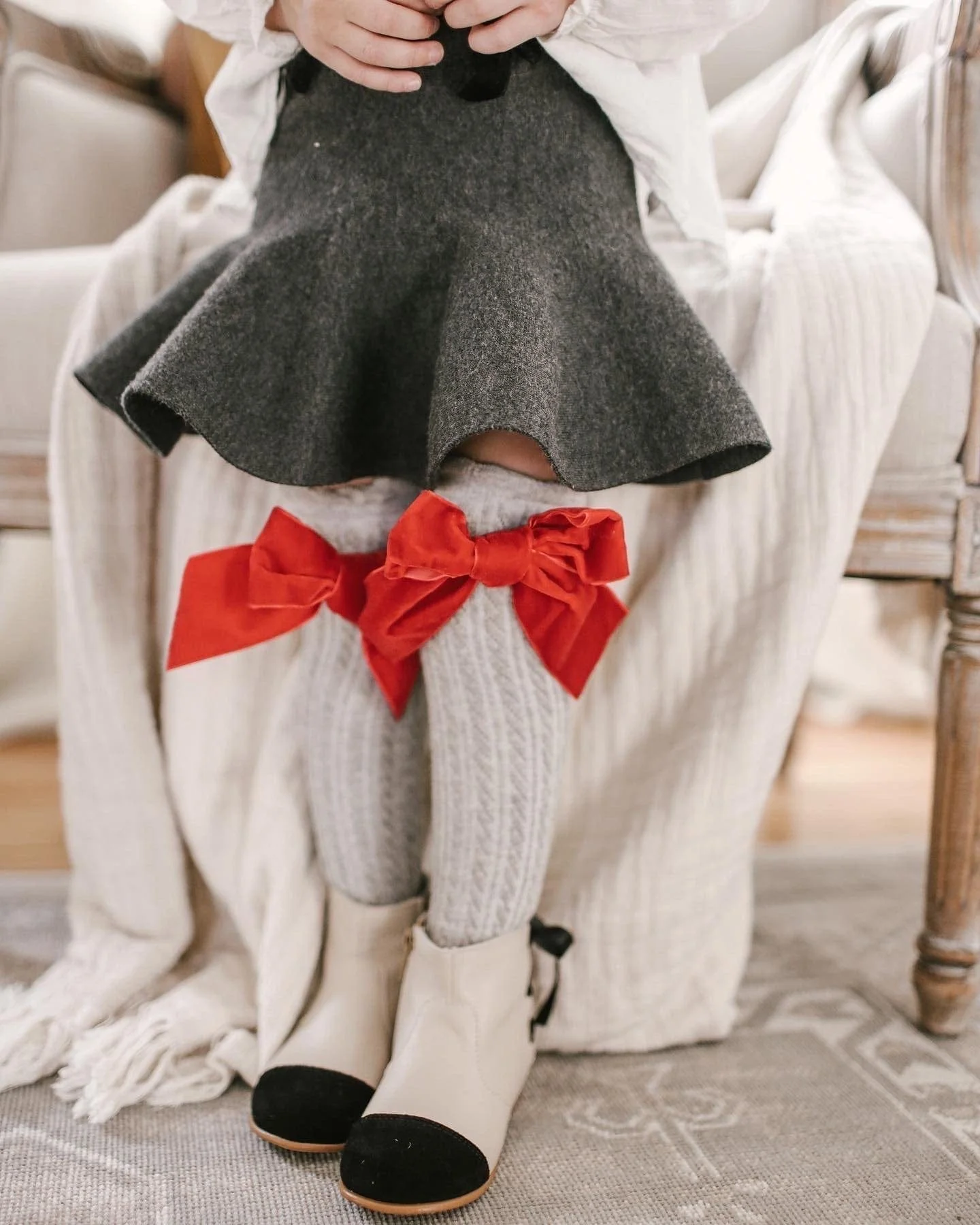 Grey Knee High Socks with Velvet Bows - Image 9