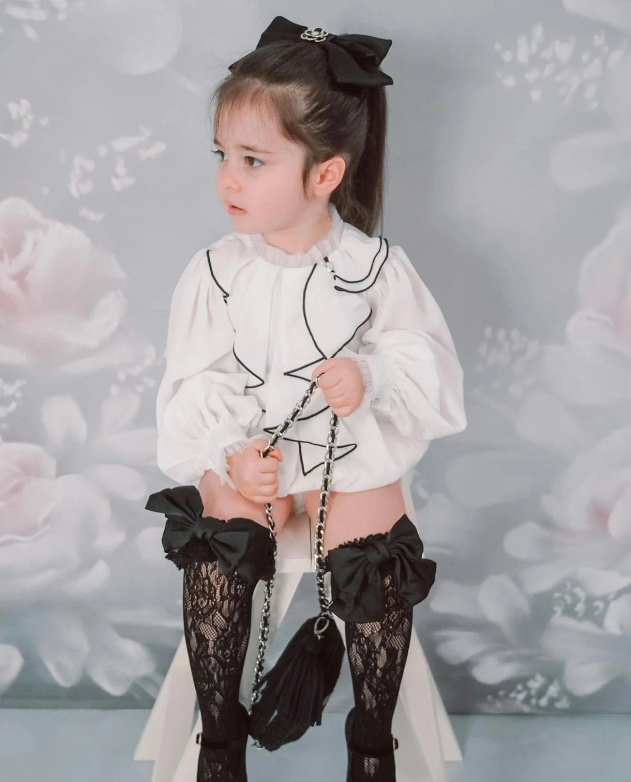 Gwen White Romper with Black Ruffle Trim - Image 10