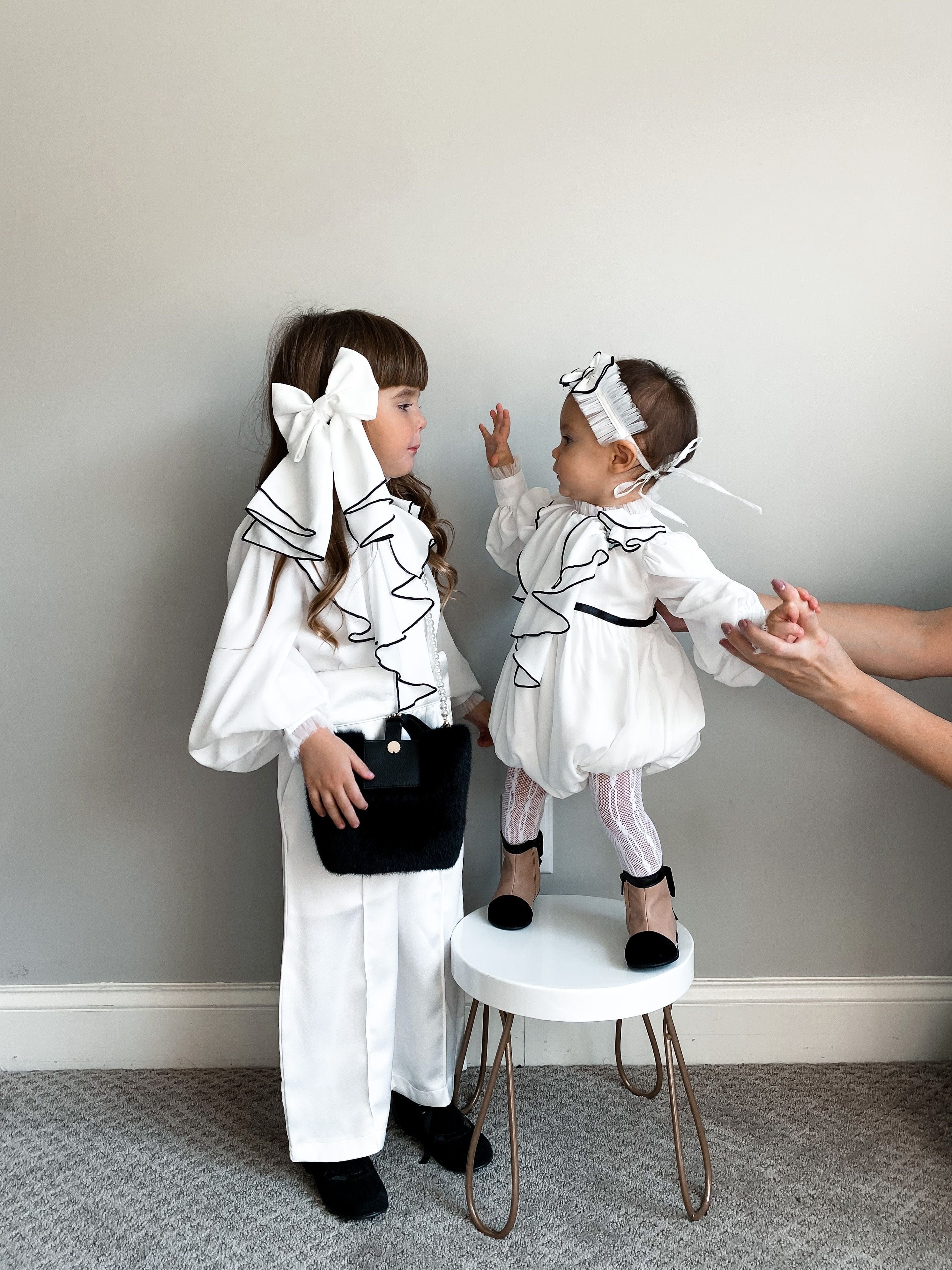 Gwen White Romper with Black Ruffle Trim - Image 4