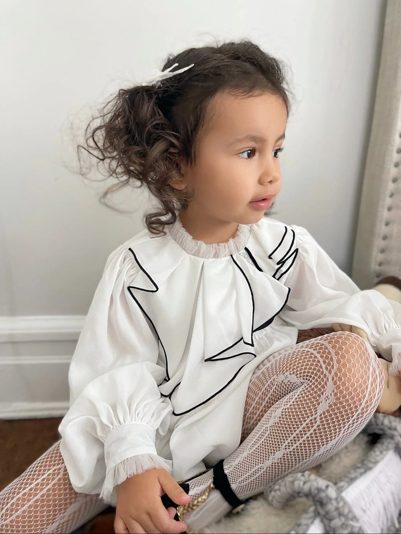 Gwen White Romper with Black Ruffle Trim - Image 6
