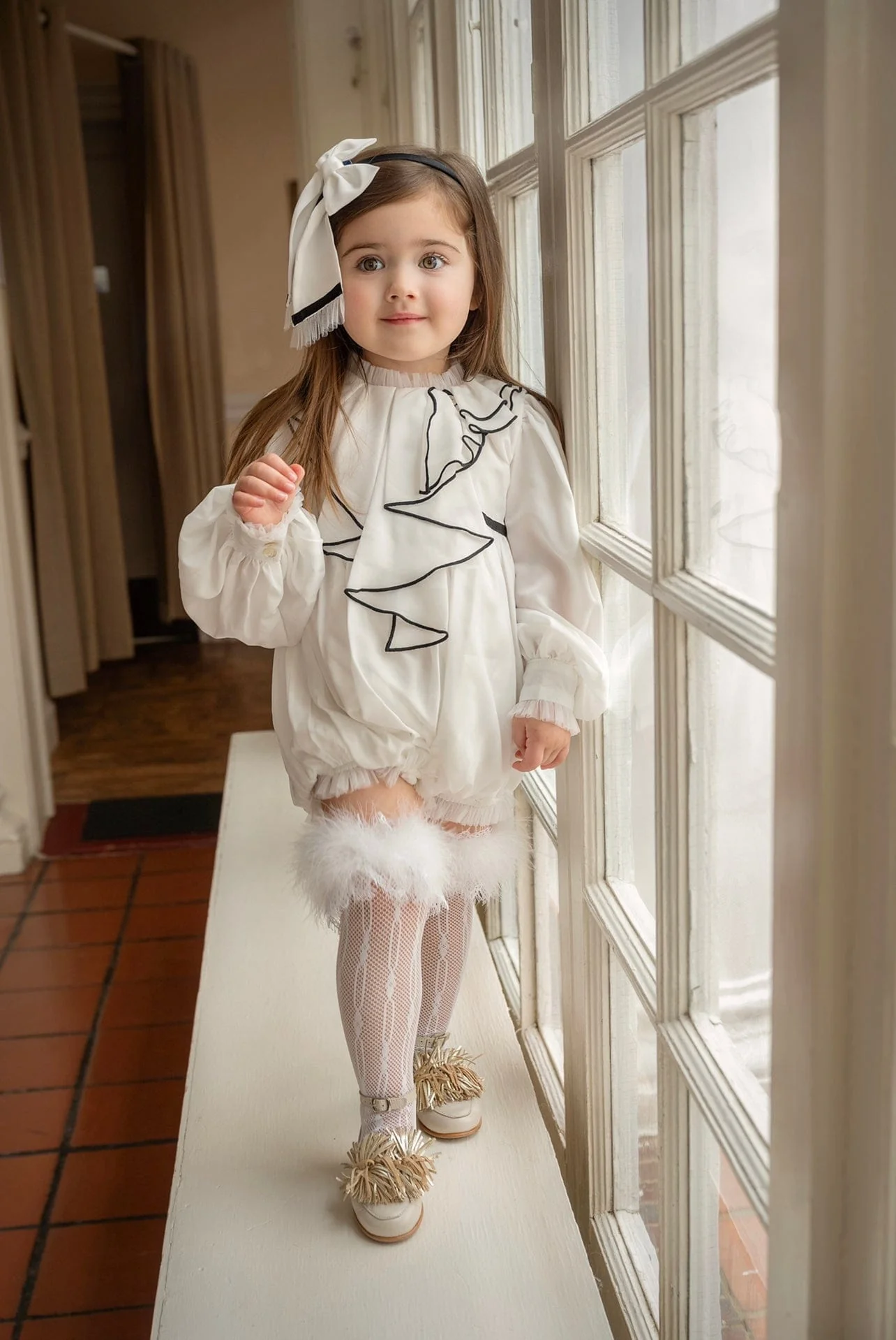 Gwen White Romper with Black Ruffle Trim - Image 7