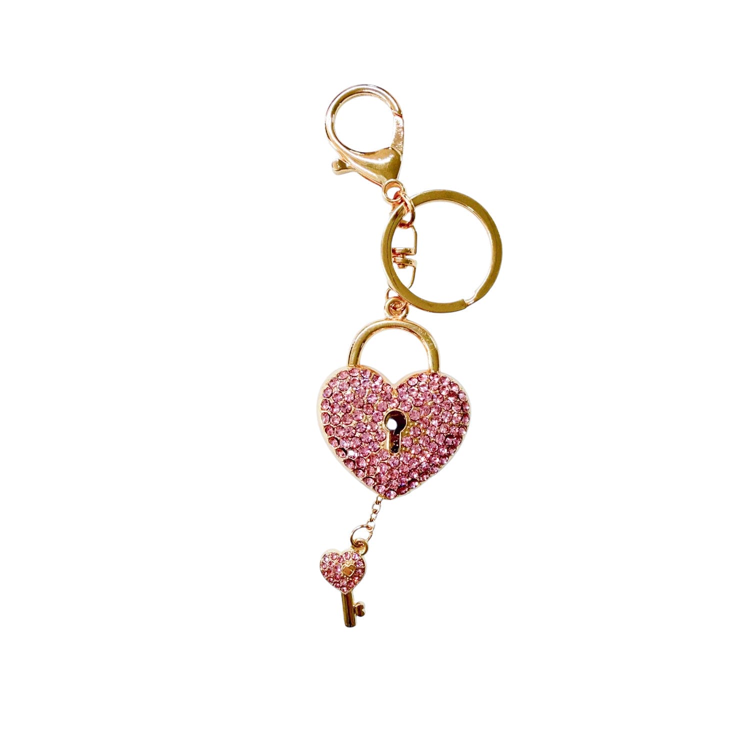 Heart and Key Pink Rhinestone Handbag Charm