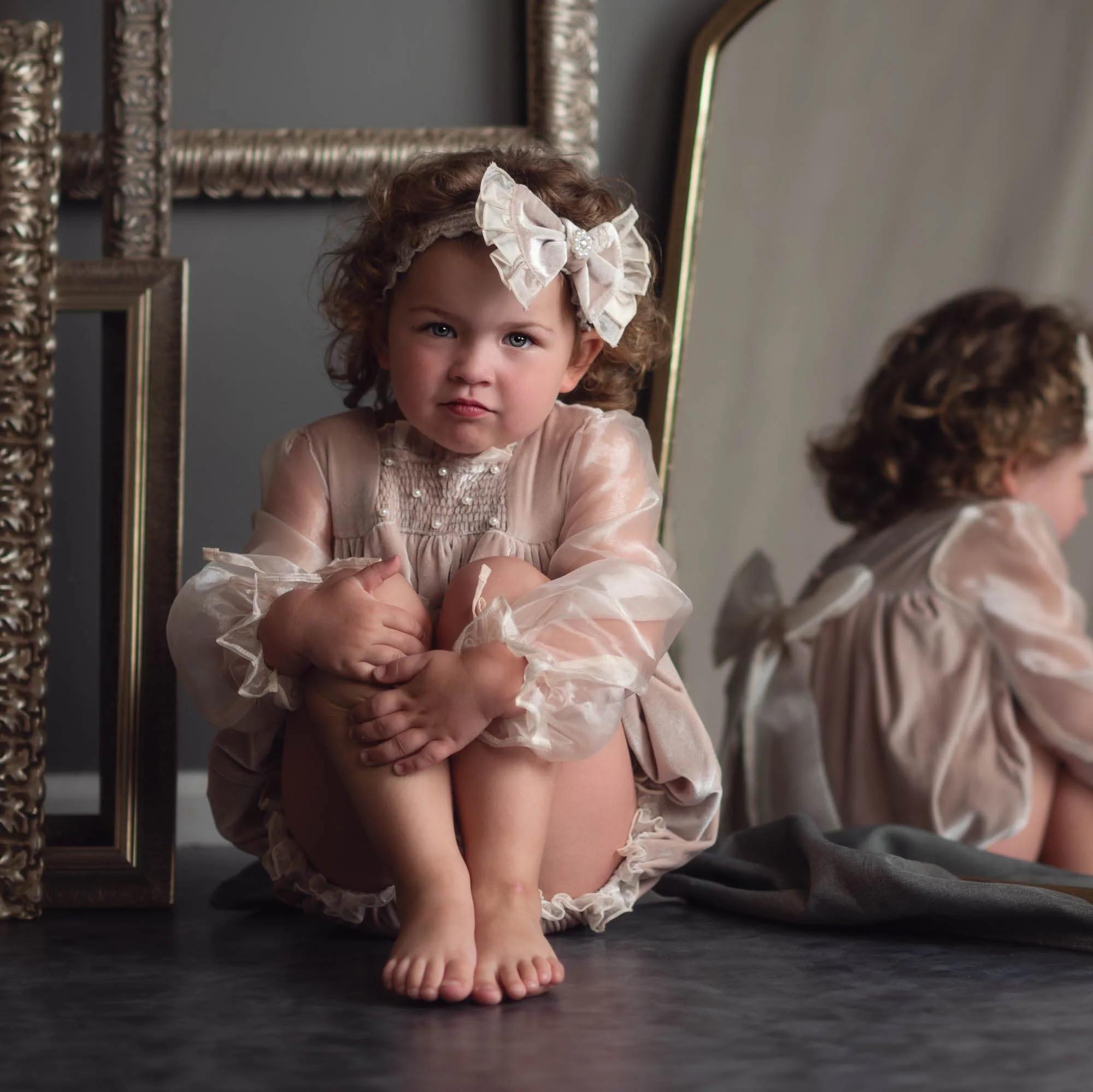 Helena Beige Velour Baby Headband - Image 2