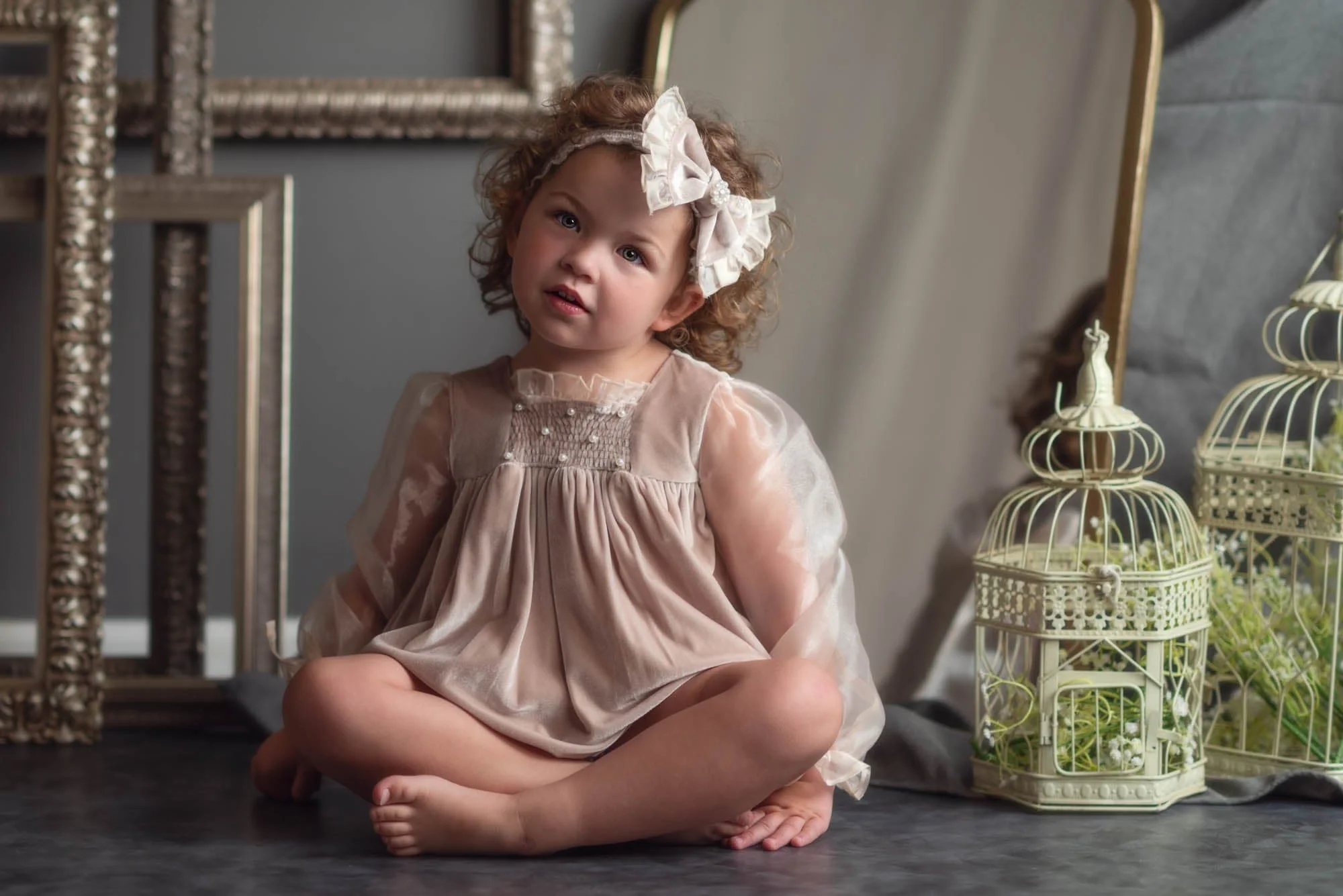 Helena Beige Velour Baby Headband - Image 3