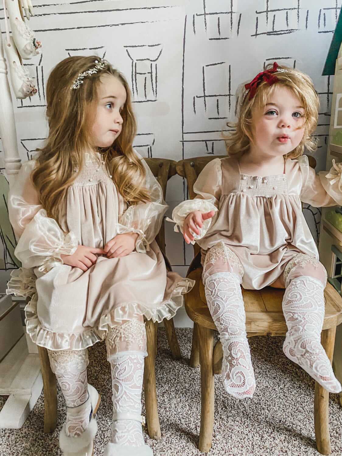 Helena Velour Beige Dress With Organza Sleeves - Image 15
