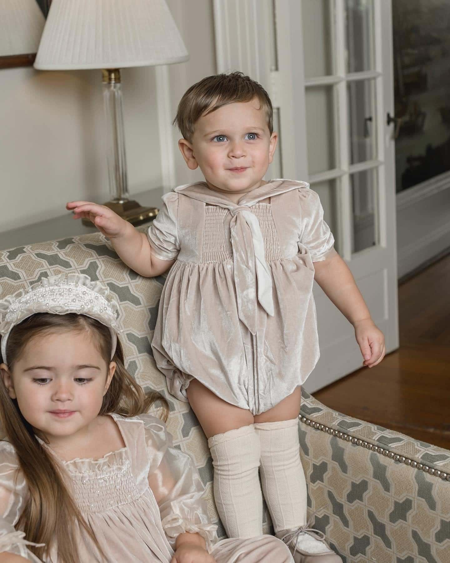 Helenus Beige Velour Romper - Image 13