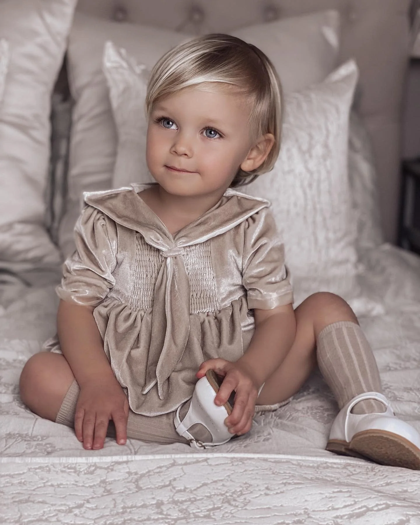 Helenus Beige Velour Romper - Image 3