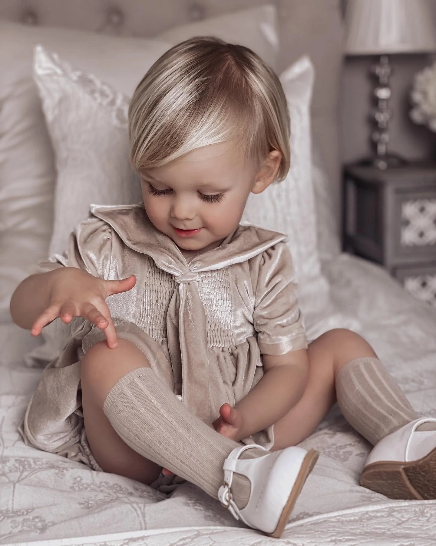 Helenus Beige Velour Romper - Image 6