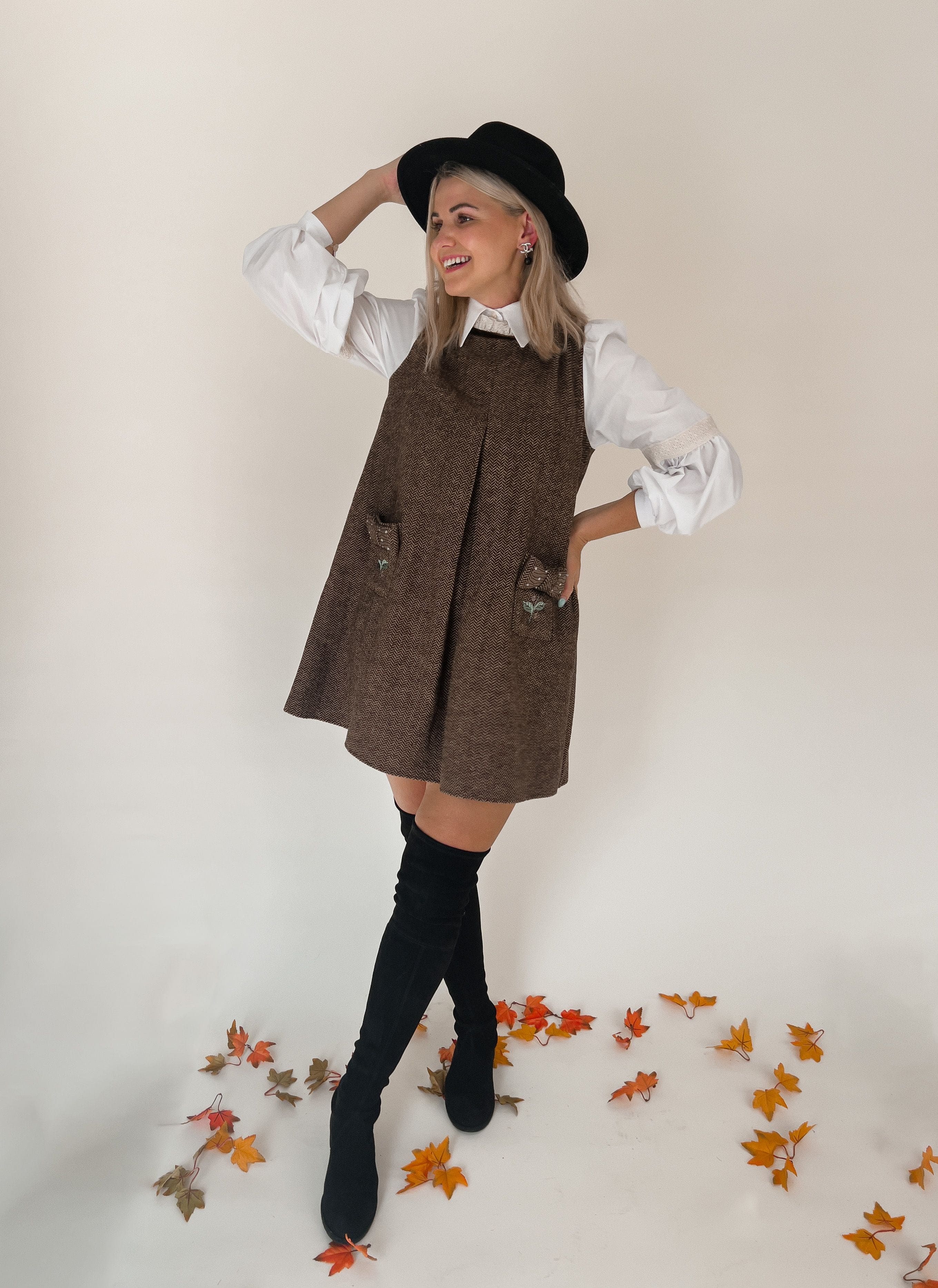 Herringbone Tweed Mom Dress - Image 22