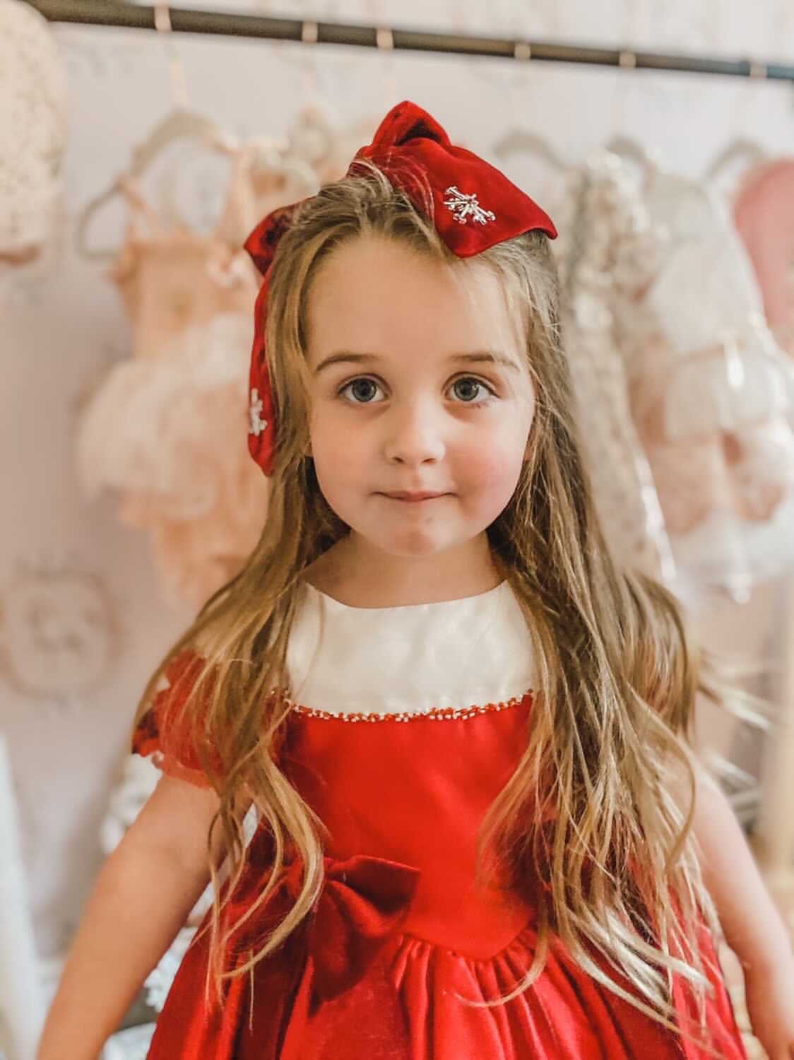 Holly Red Velvet Hair Bow - Image 3