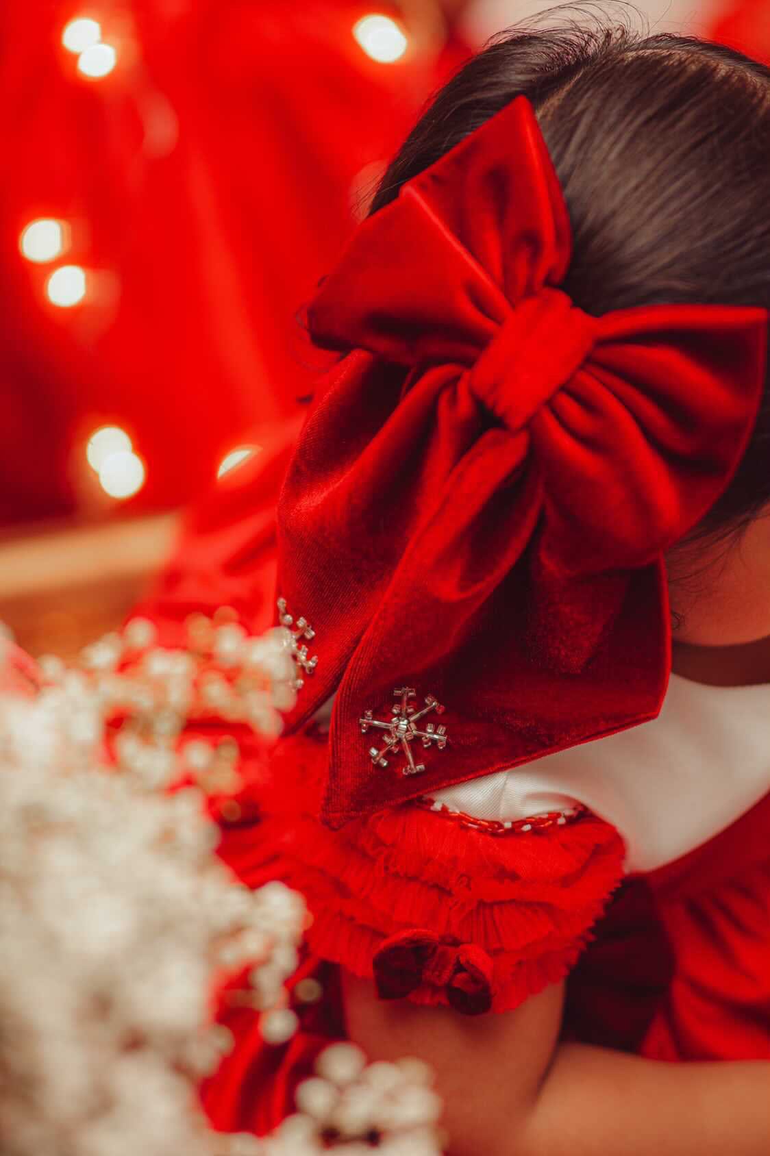 Holly Red Velvet Hair Bow - Image 4