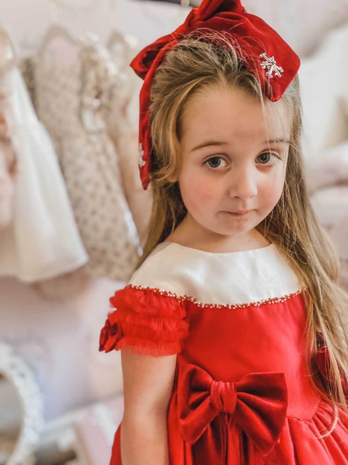 Holly Red Velvet Hair Bow - Image 5