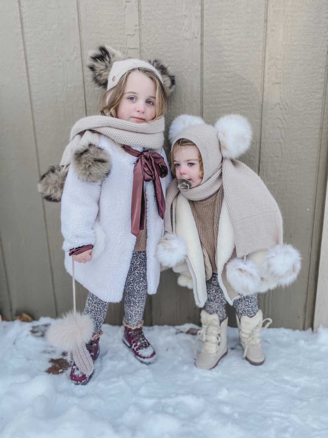 Honeycomb Beige Cashmere Fur Pom Scarf - Animal Print Fur Poms - Image 4