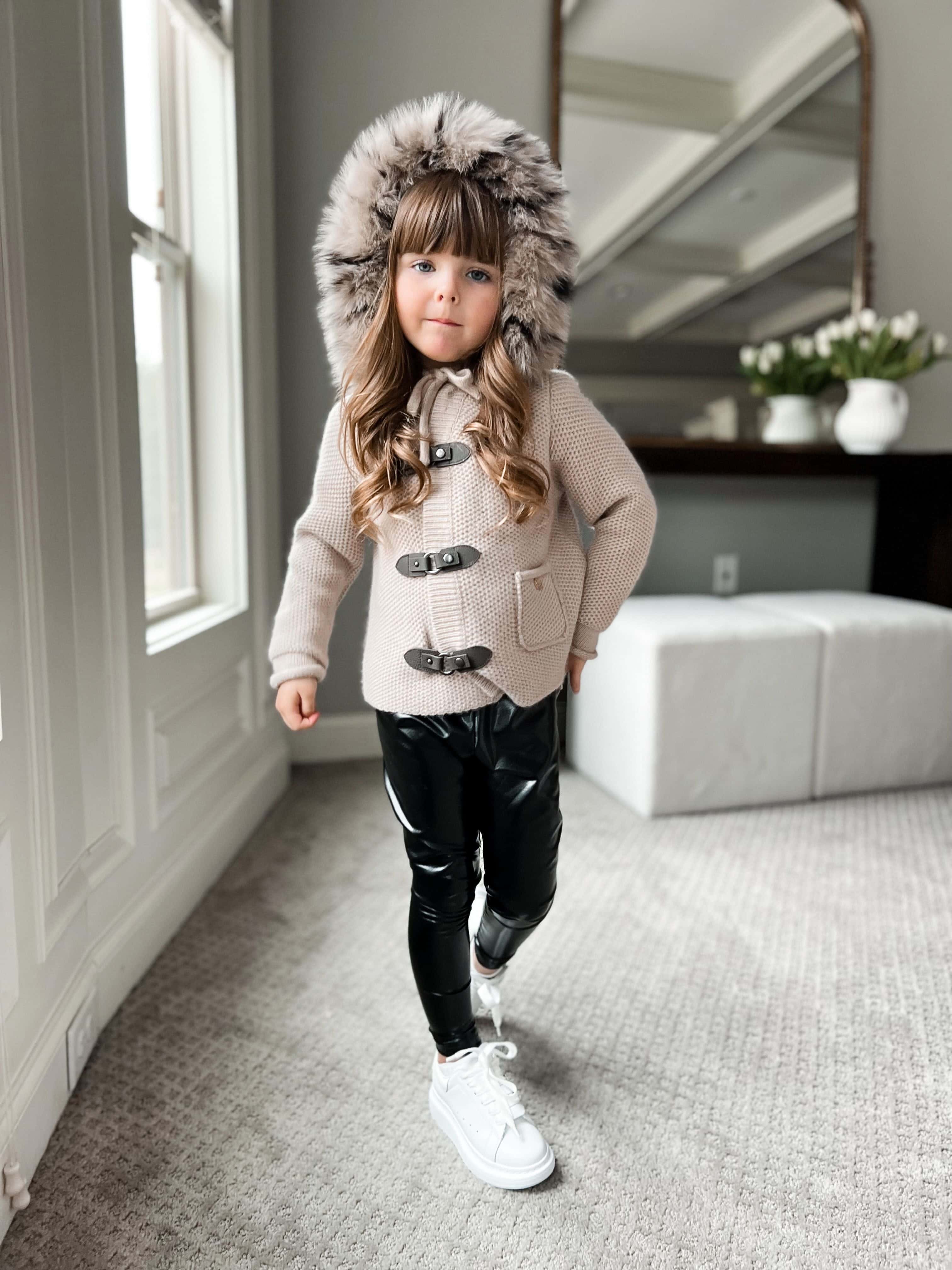 Honeycomb Beige Cashmere Pram Coat with Animal Print Trim - Image 8