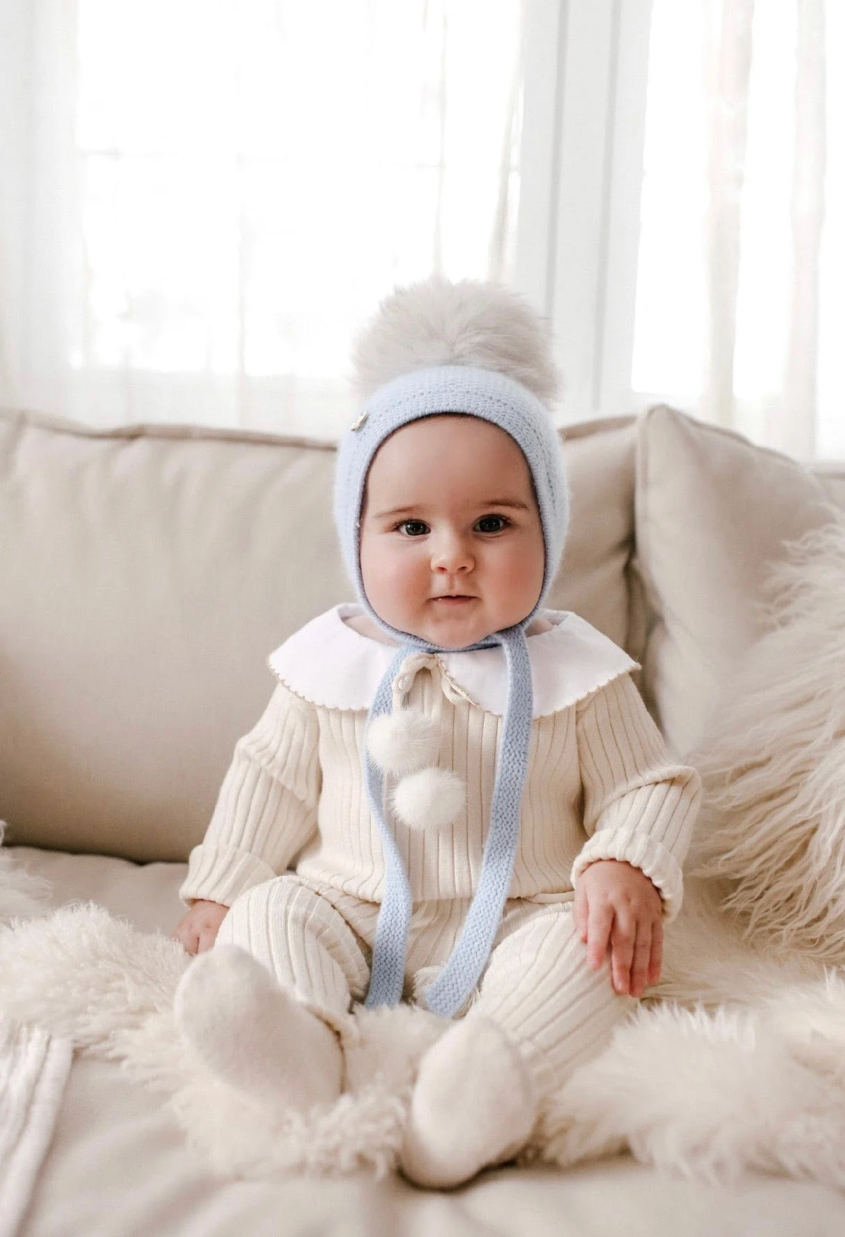 Honeycomb Blue Cashmere Bonnet - Image 3