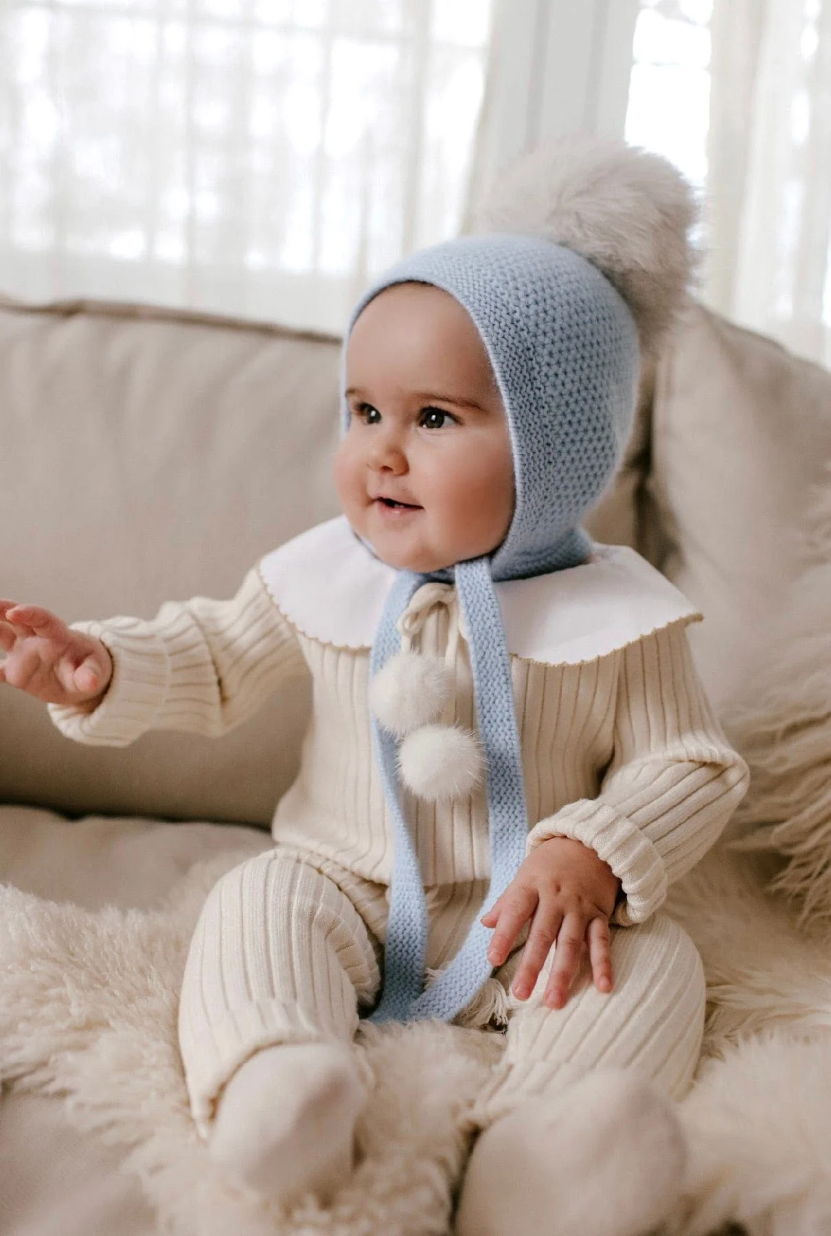 Honeycomb Blue Cashmere Bonnet - Image 7