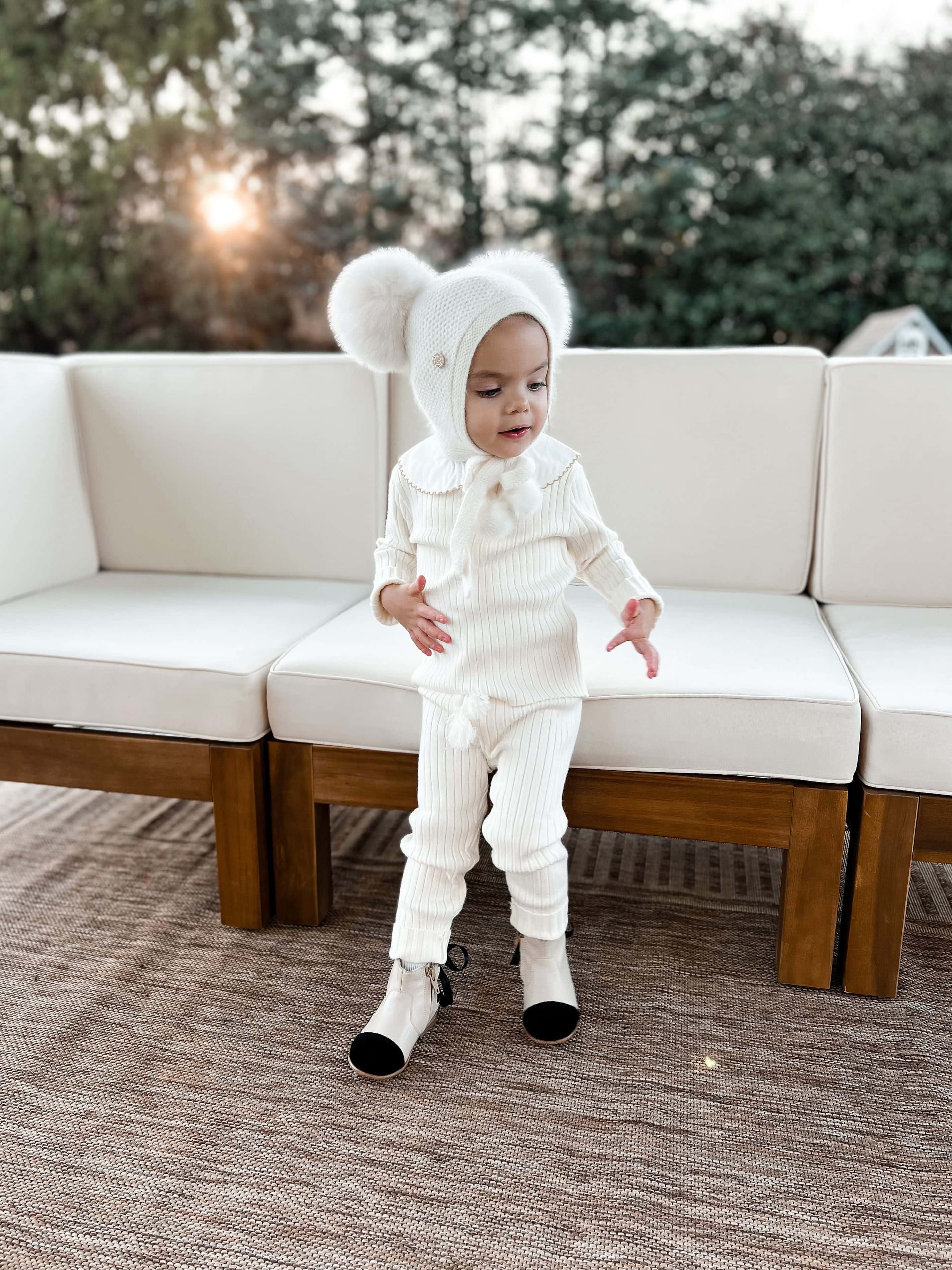 Honeycomb Cream Ivory Cashmere Bonnet - Image 6