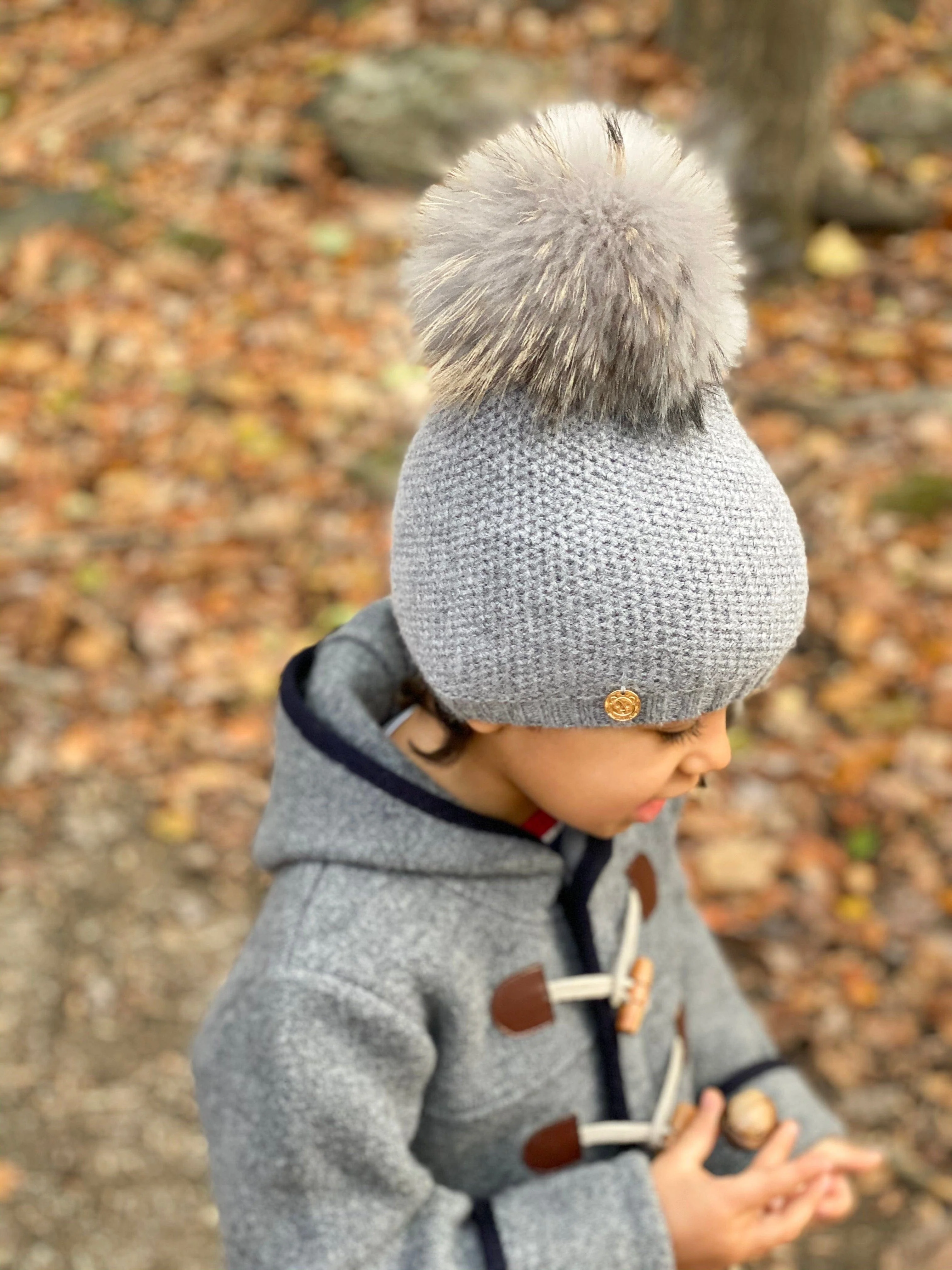 Honeycomb Grey Cashmere Beanie Hats - Grey Pom - Image 3