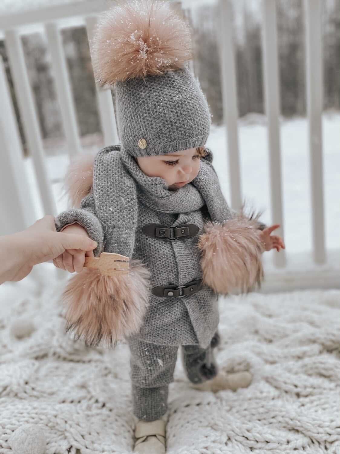 Honeycomb Grey Cashmere Beanie Hats - Pink Pom - Image 6