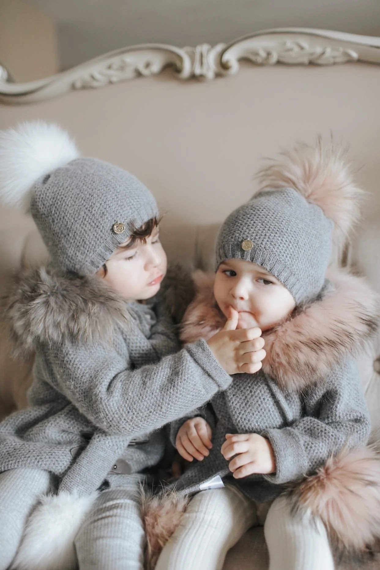 Honeycomb Grey Cashmere Beanie Hats - Pink Pom - Image 10